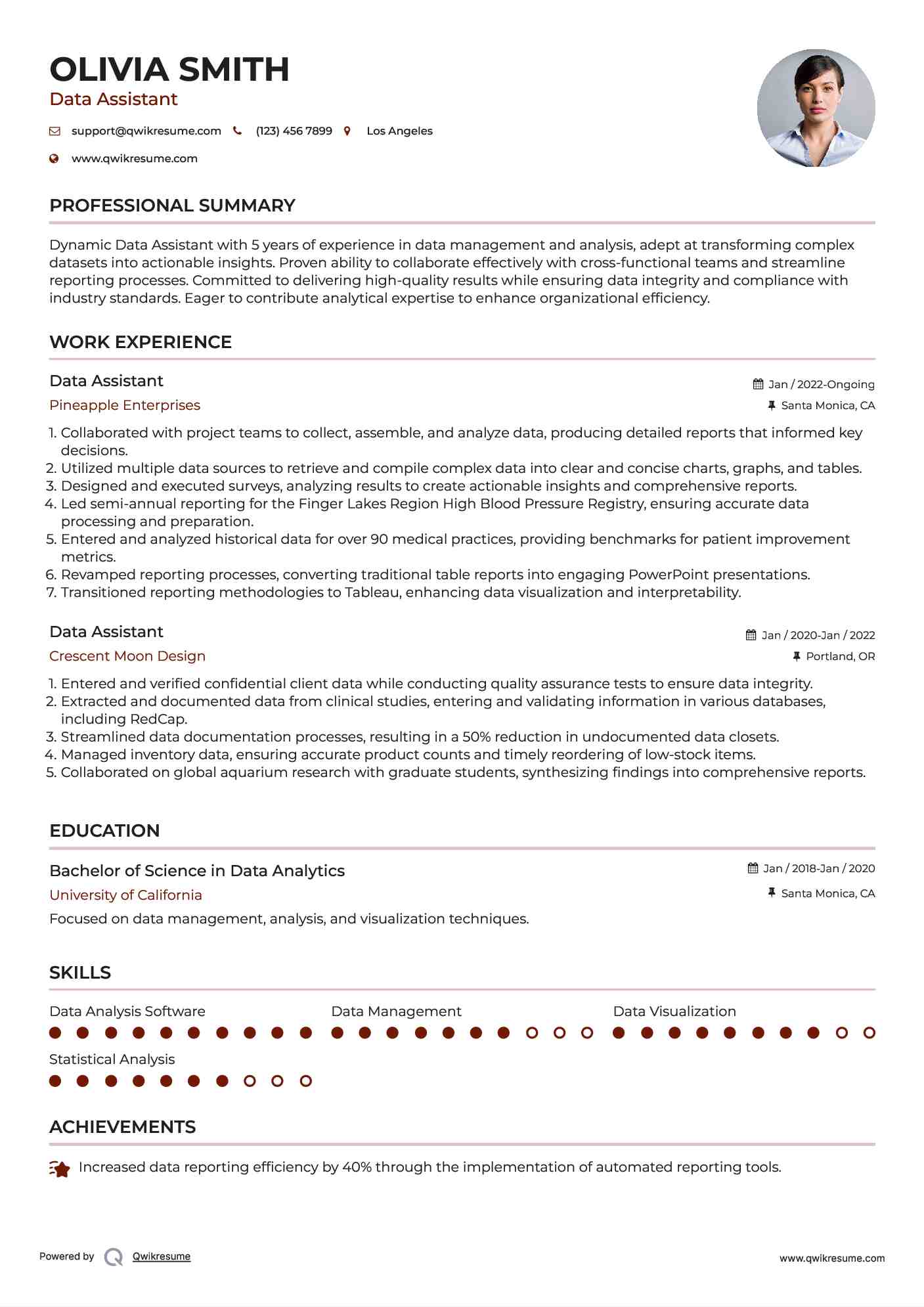 Data Assistant Resume Model