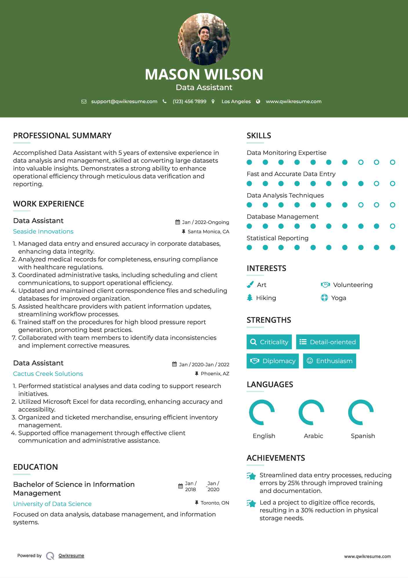 Data Assistant Resume Template