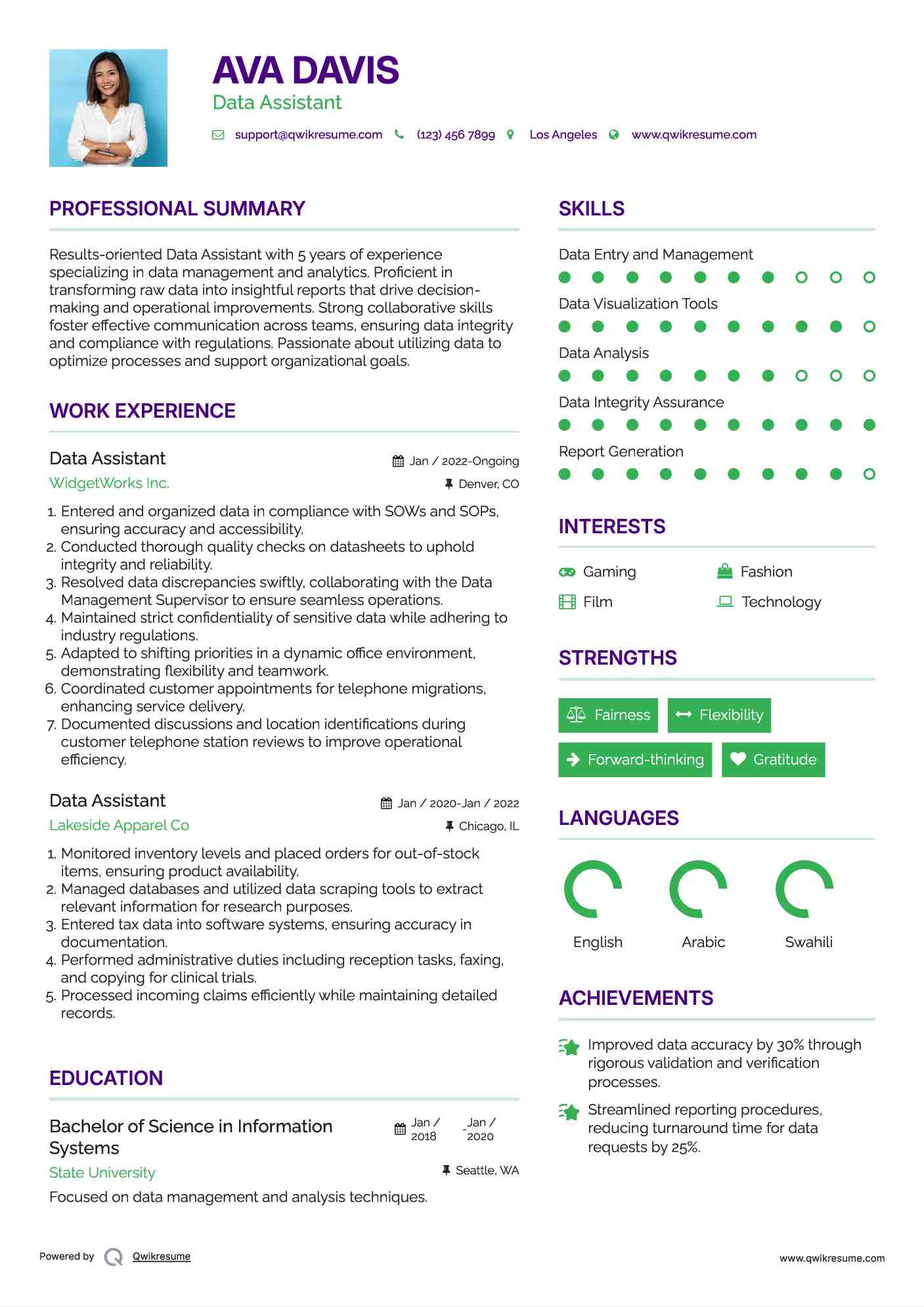 Data Assistant Resume Model