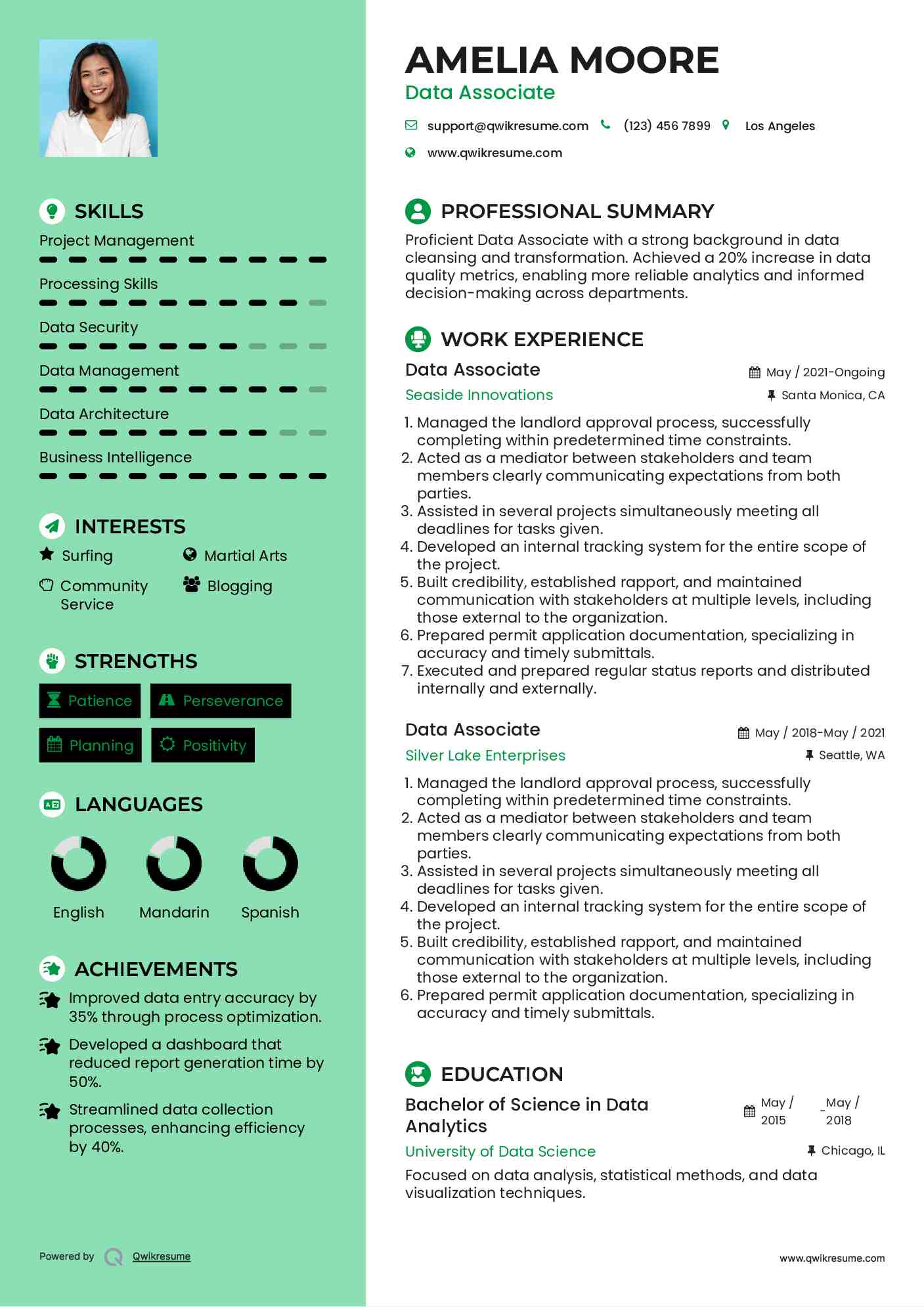 Data Associate Resume Template