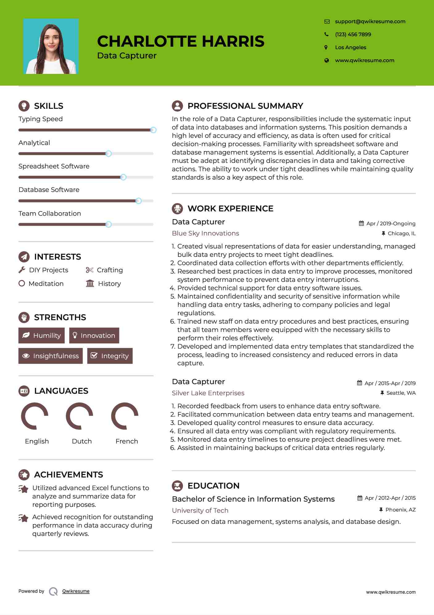 Data Capturer Resume Example
