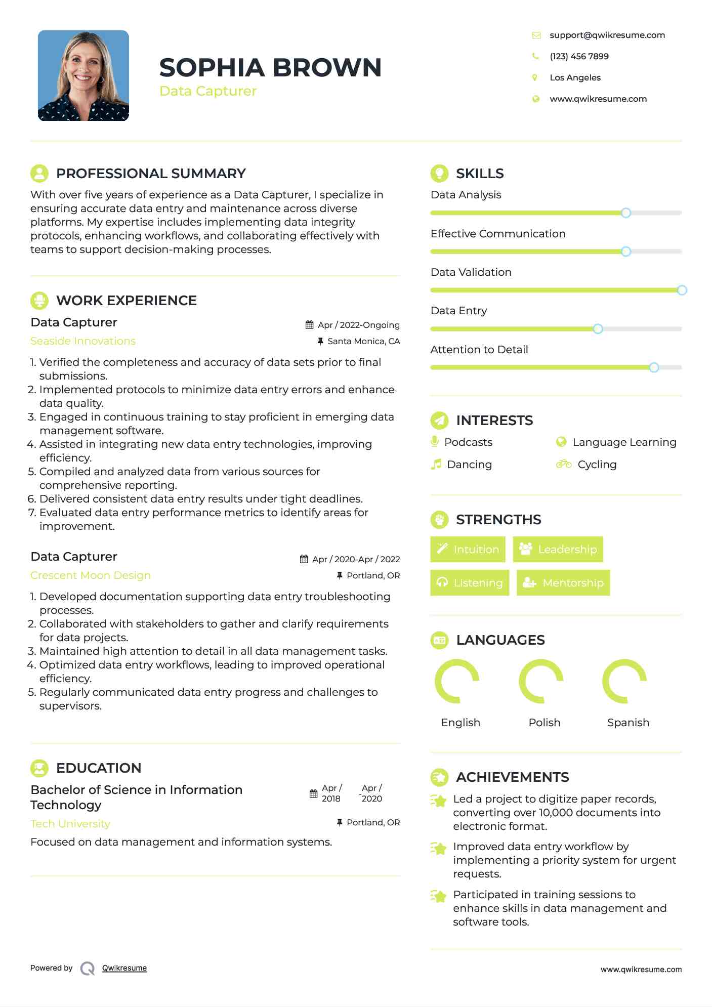 Data Capturer Resume Model