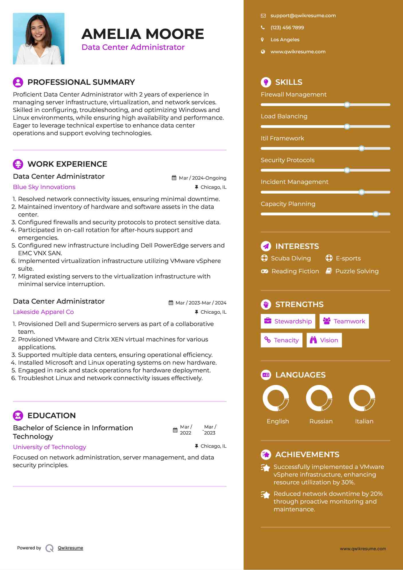 Data Center Administrator Resume Model