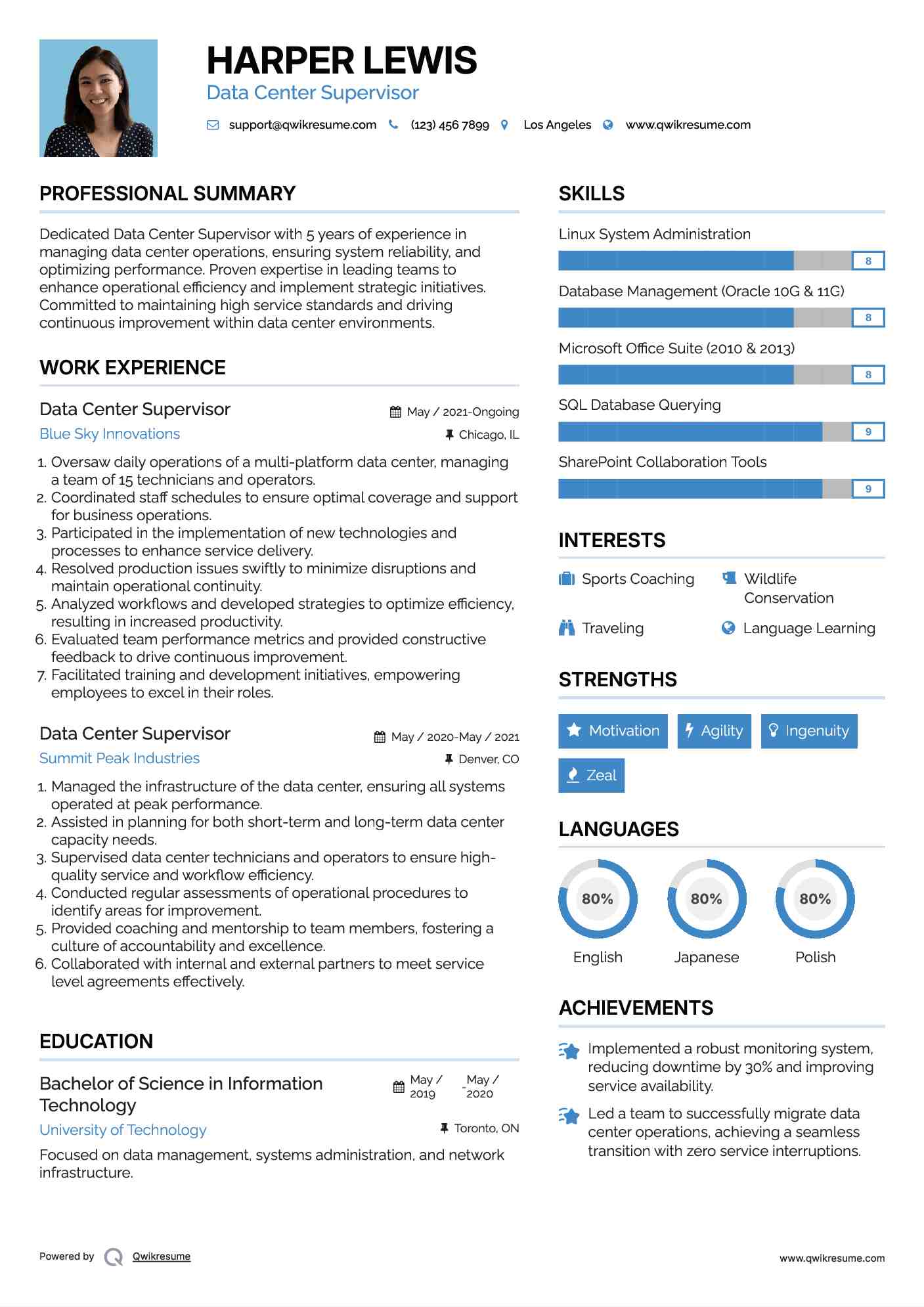 Data Center Supervisor Resume Template