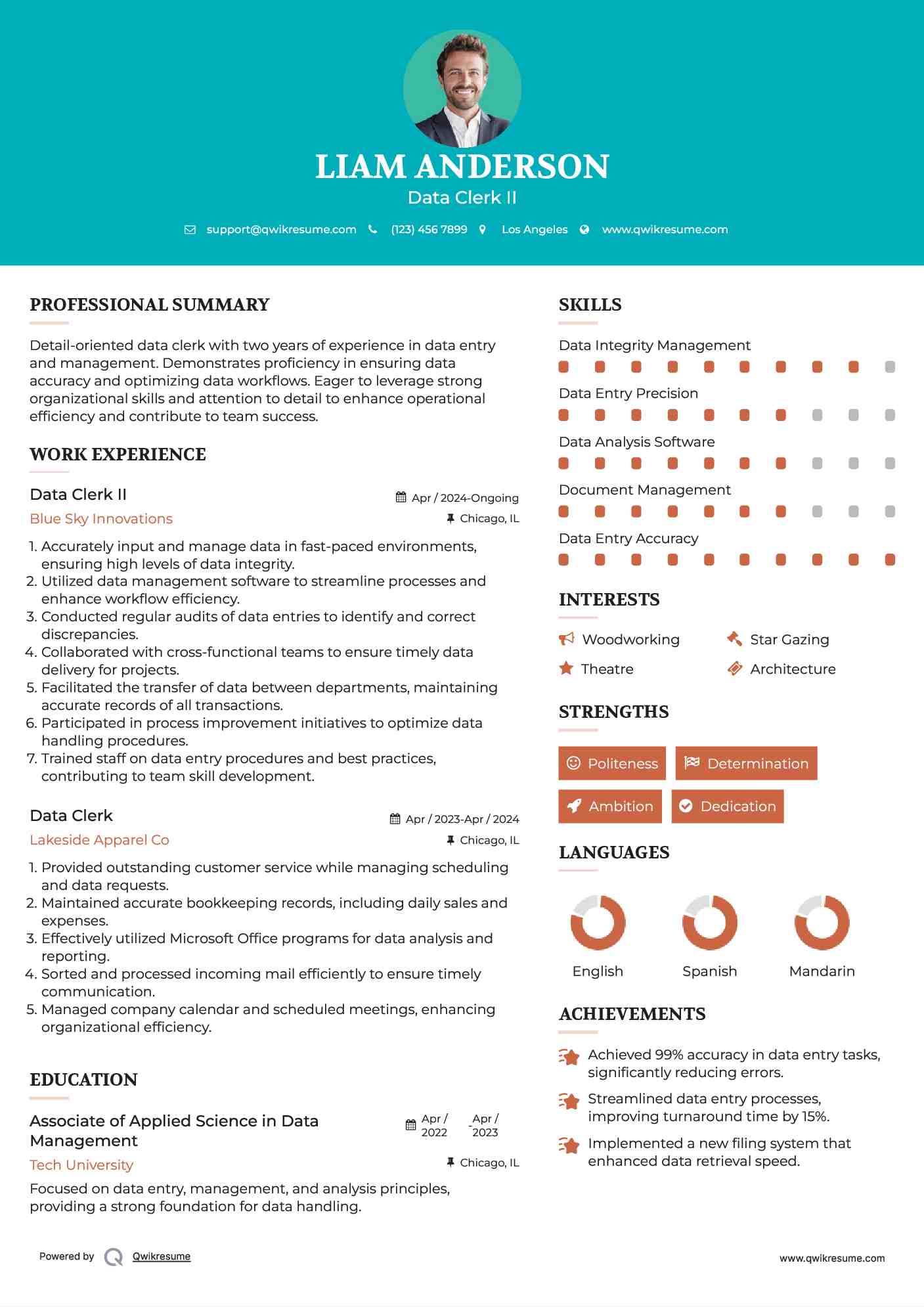 Data Clerk II Resume Model