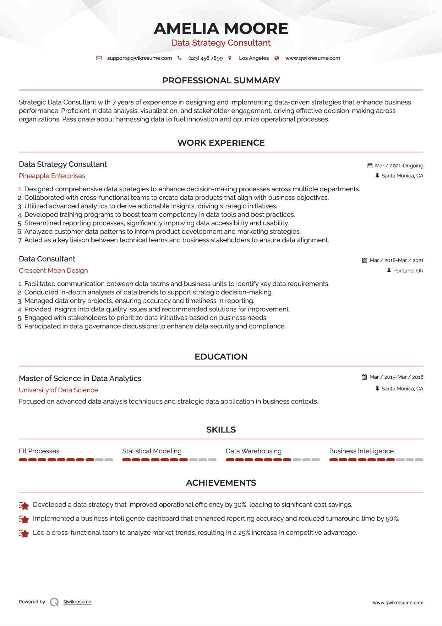 Data Strategy Consultant Resume Template
