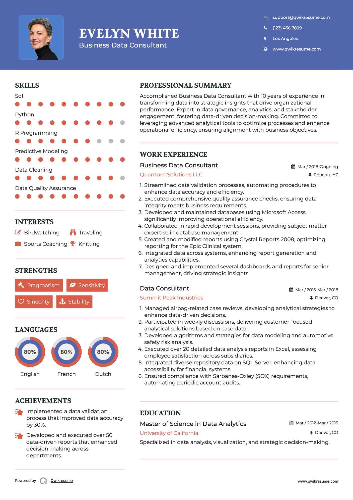 Business Data Consultant Resume Example