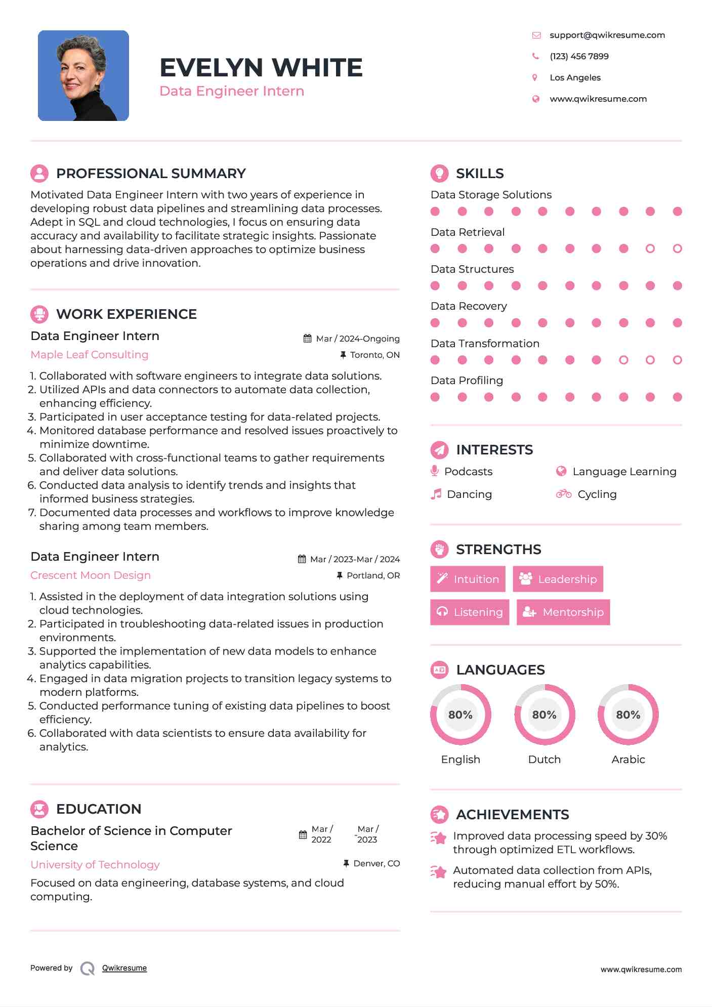 Data Engineer Intern Resume Template