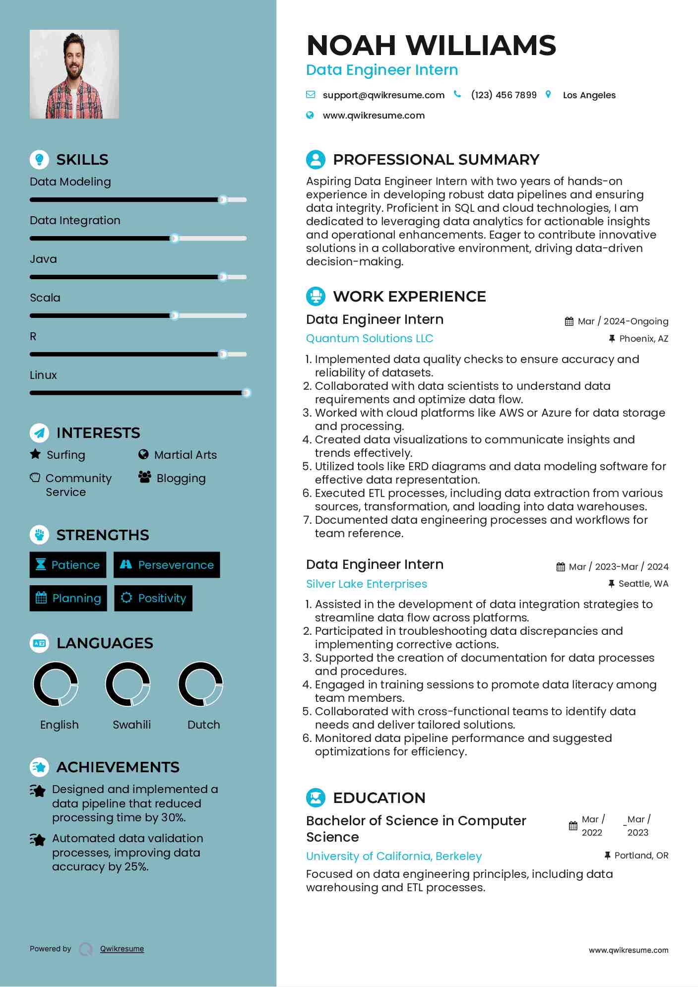 Data Engineer Intern Resume Format