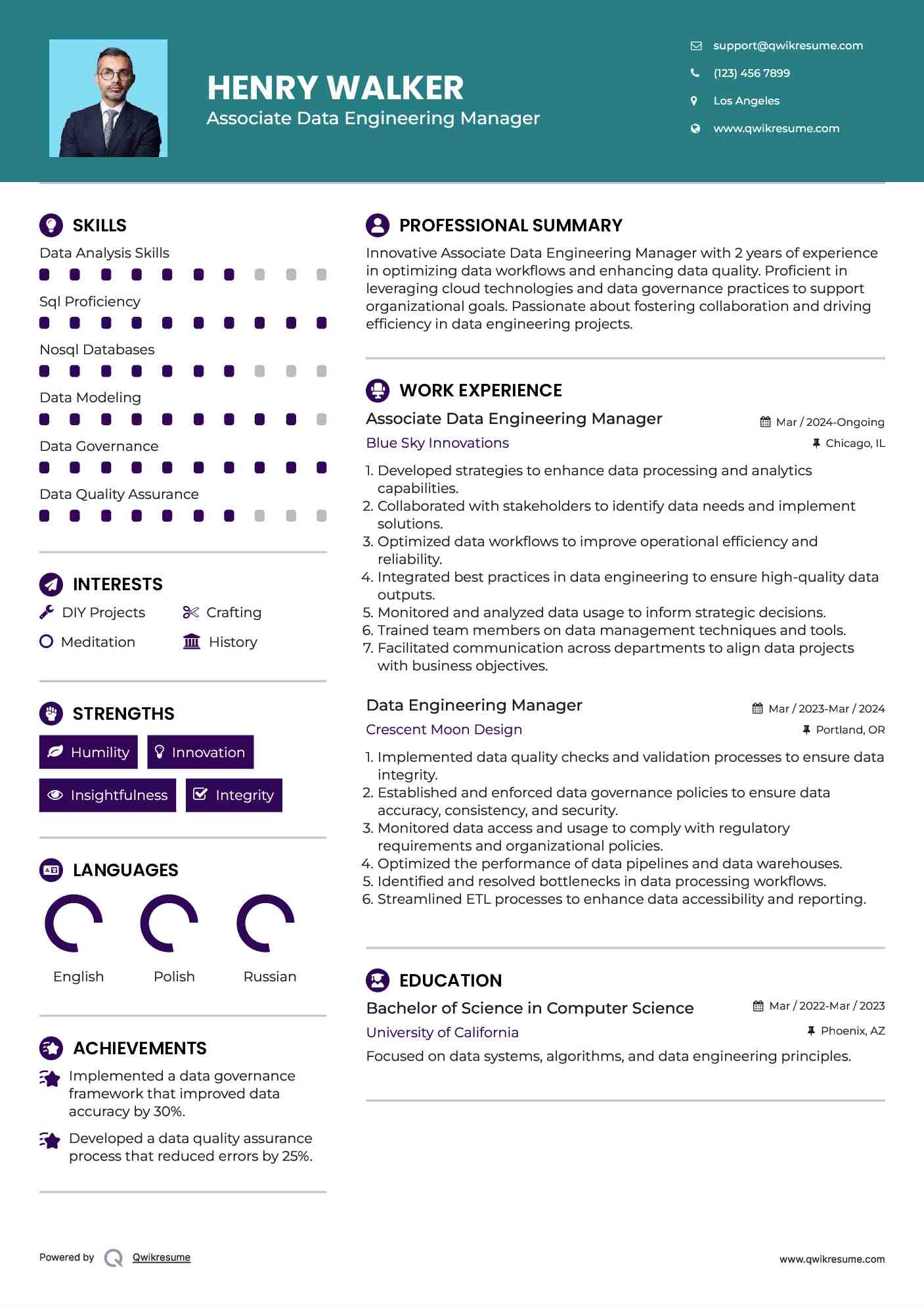 Associate Data Engineering Manager Resume Template