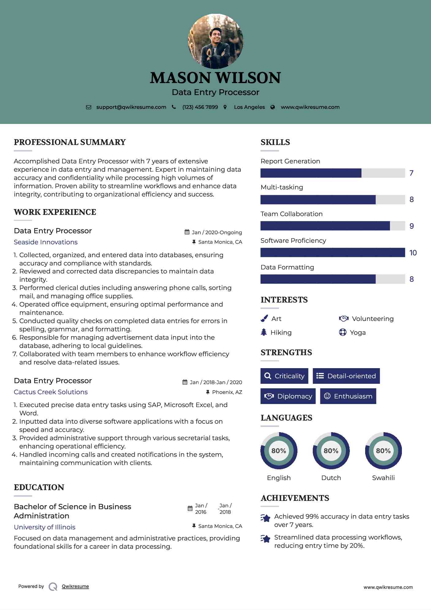 Data Entry Processor Resume Format