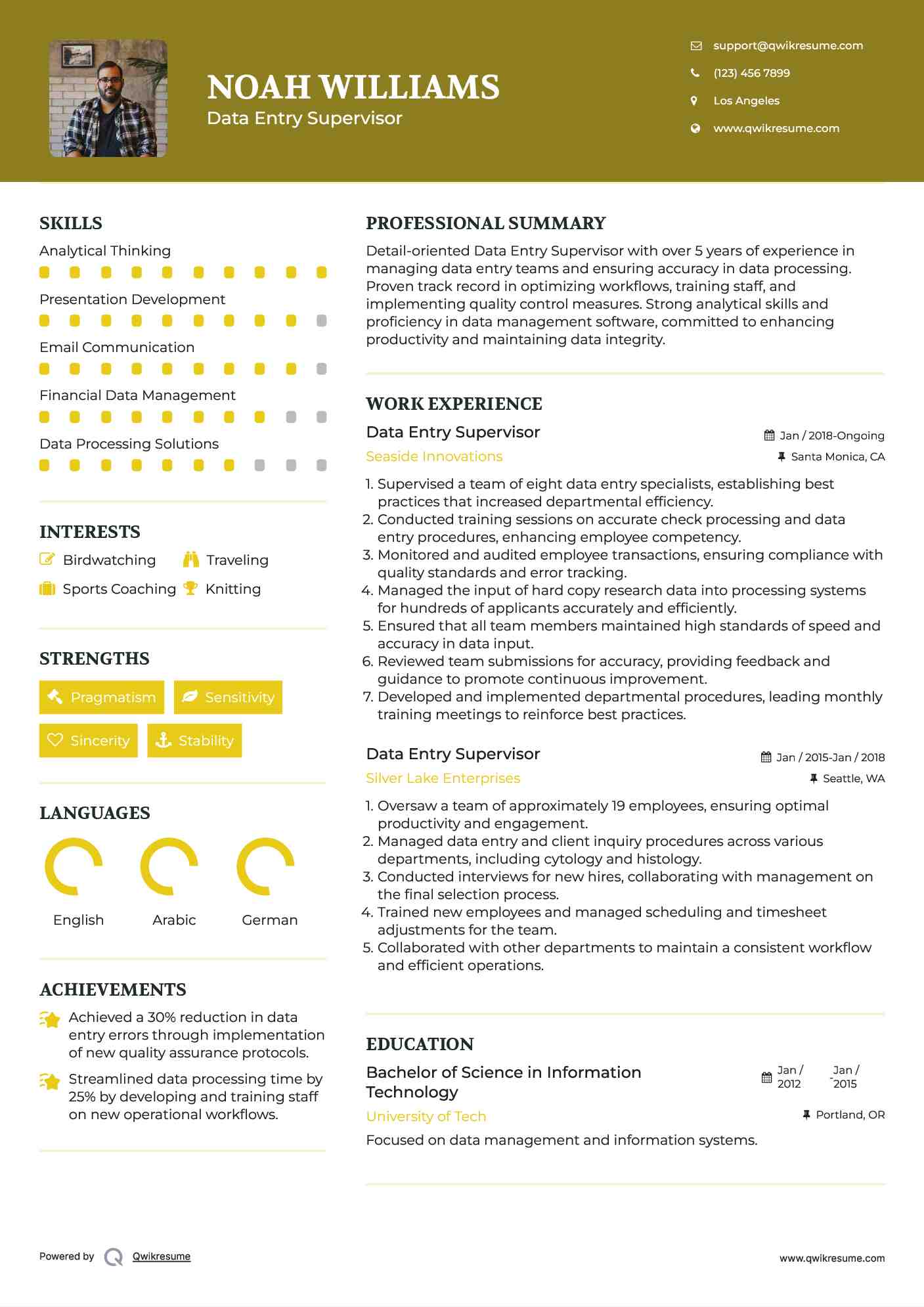 Data Entry Supervisor Resume Model