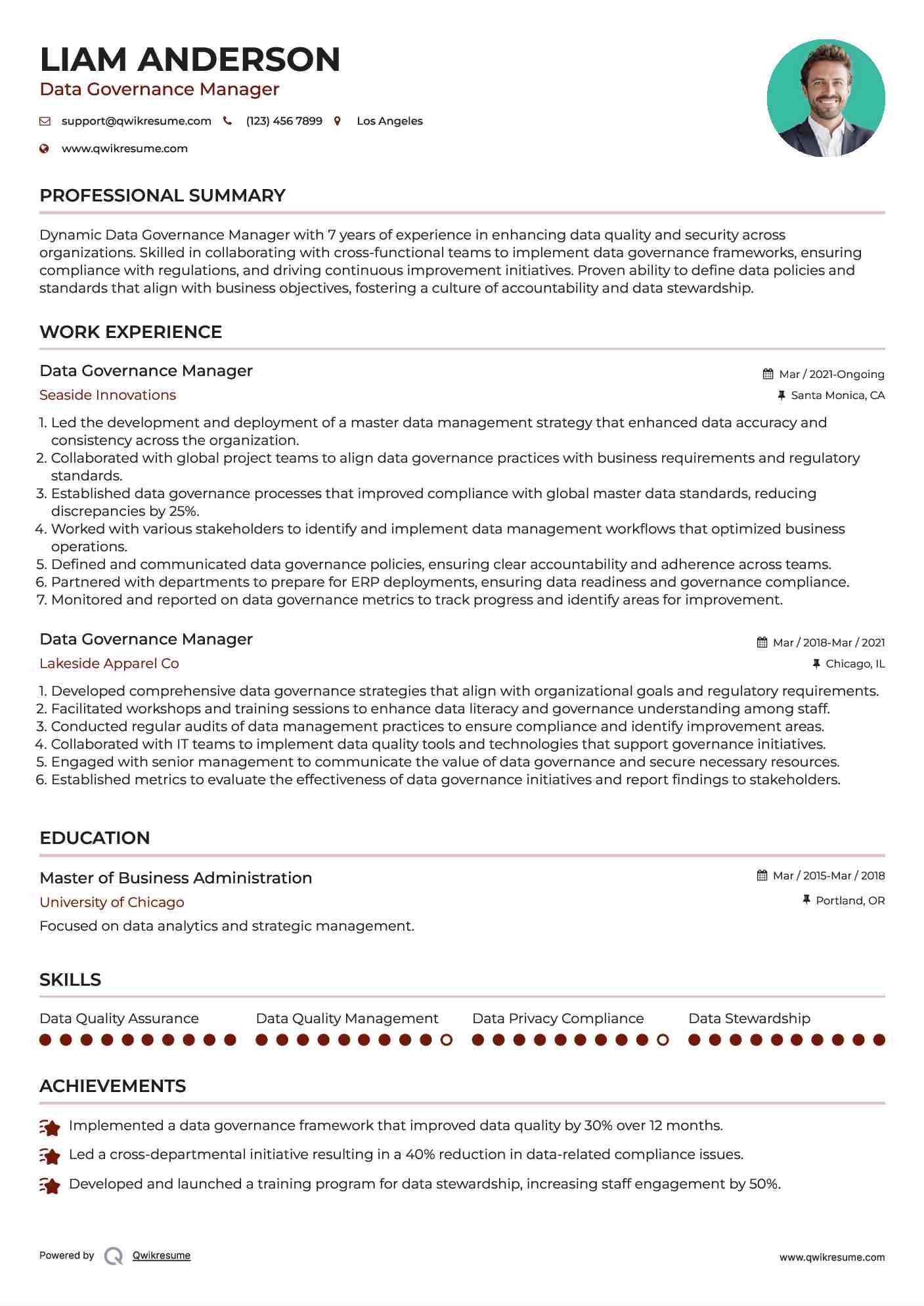 Data Governance Manager Resume Template