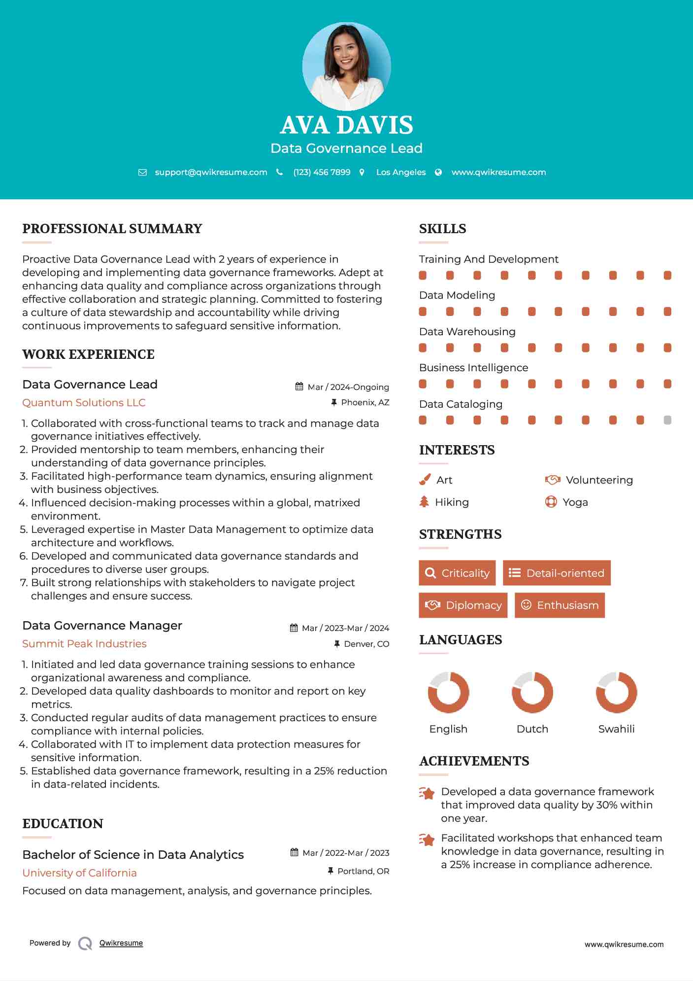 Data Governance Lead Resume Format