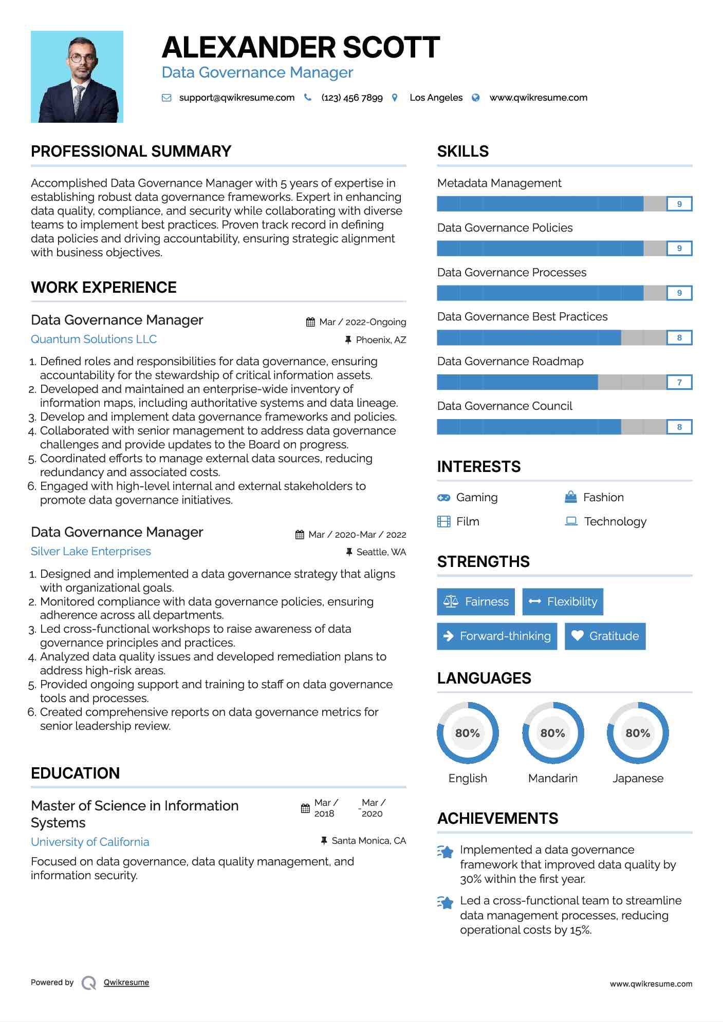 Data Governance Manager Resume Format