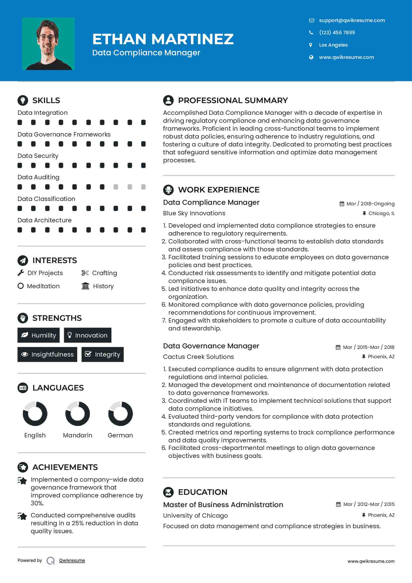 Data Compliance Manager Resume Template