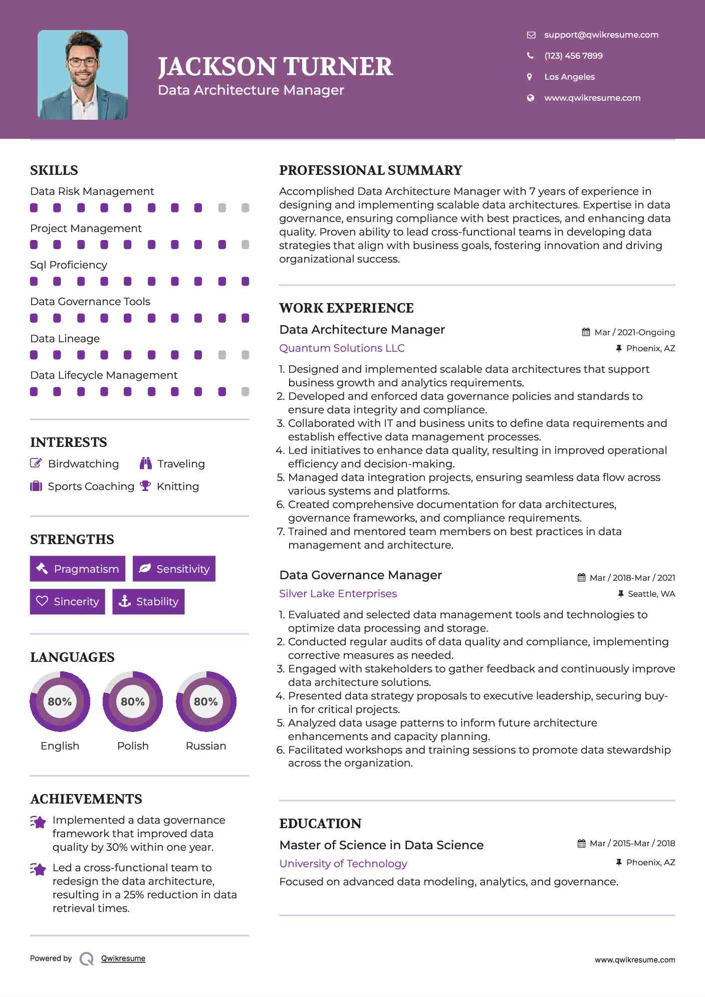 Data Architecture Manager Resume Example