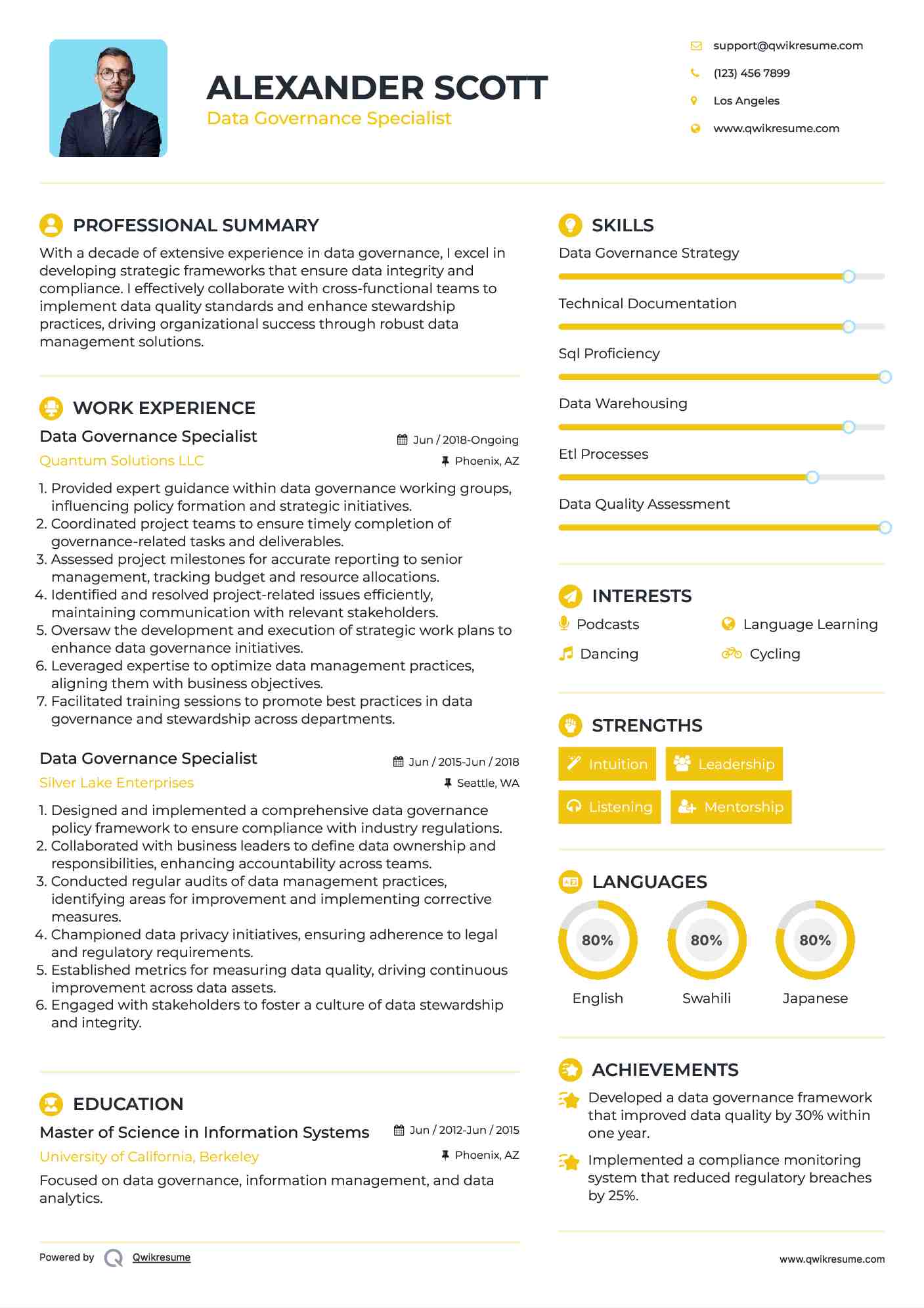 Data Governance Specialist Resume Model