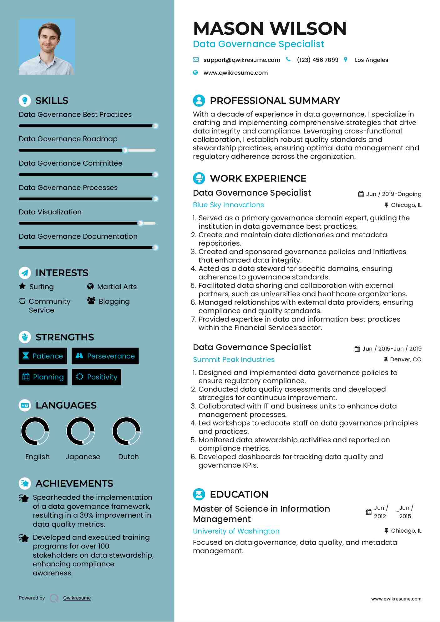 Data Governance Specialist Resume Format