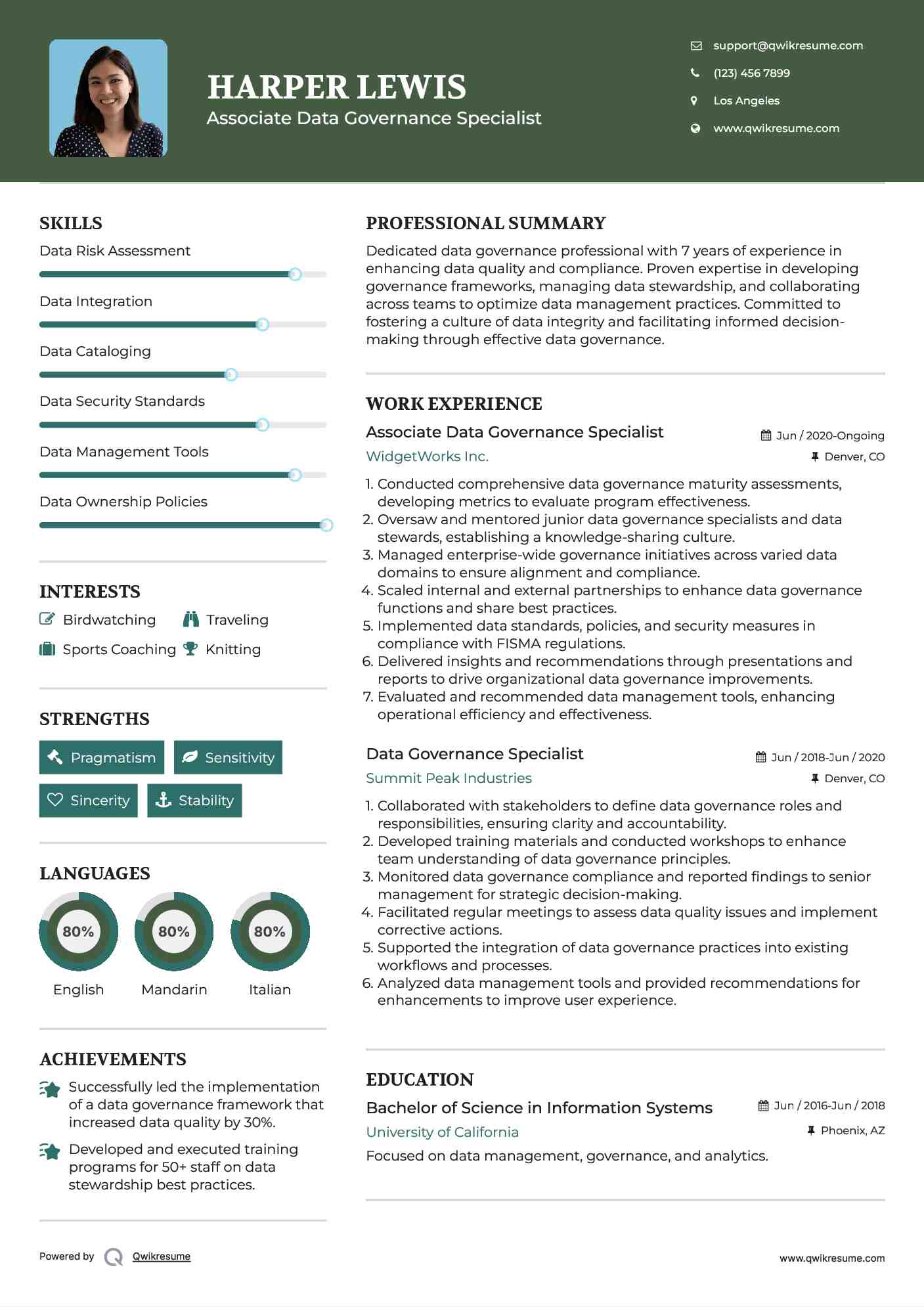 Associate Data Governance Specialist Resume Sample
