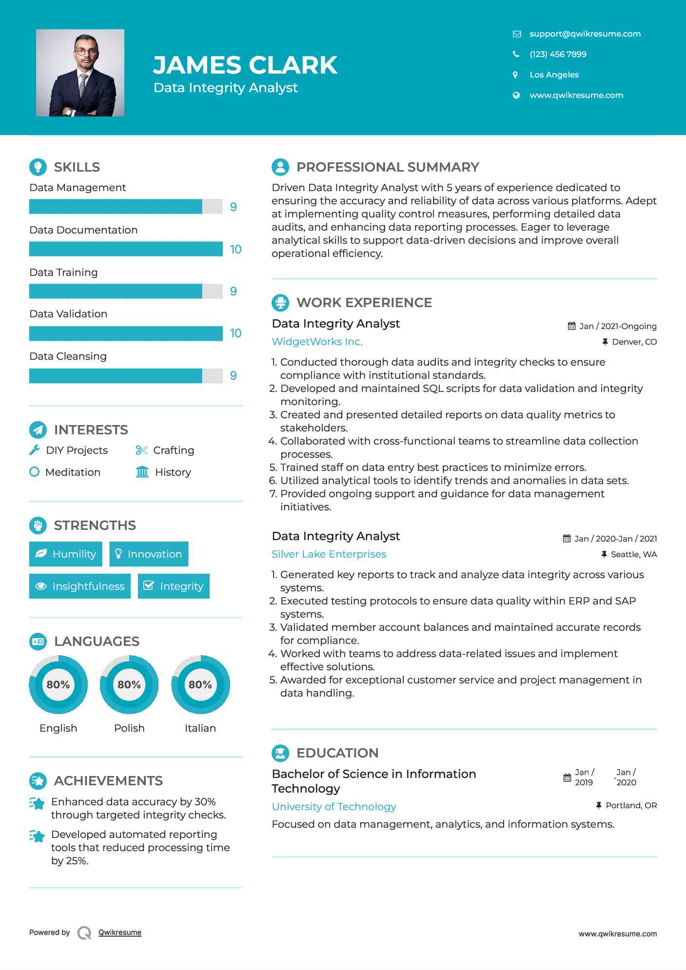 Data Integrity Analyst Resume Model