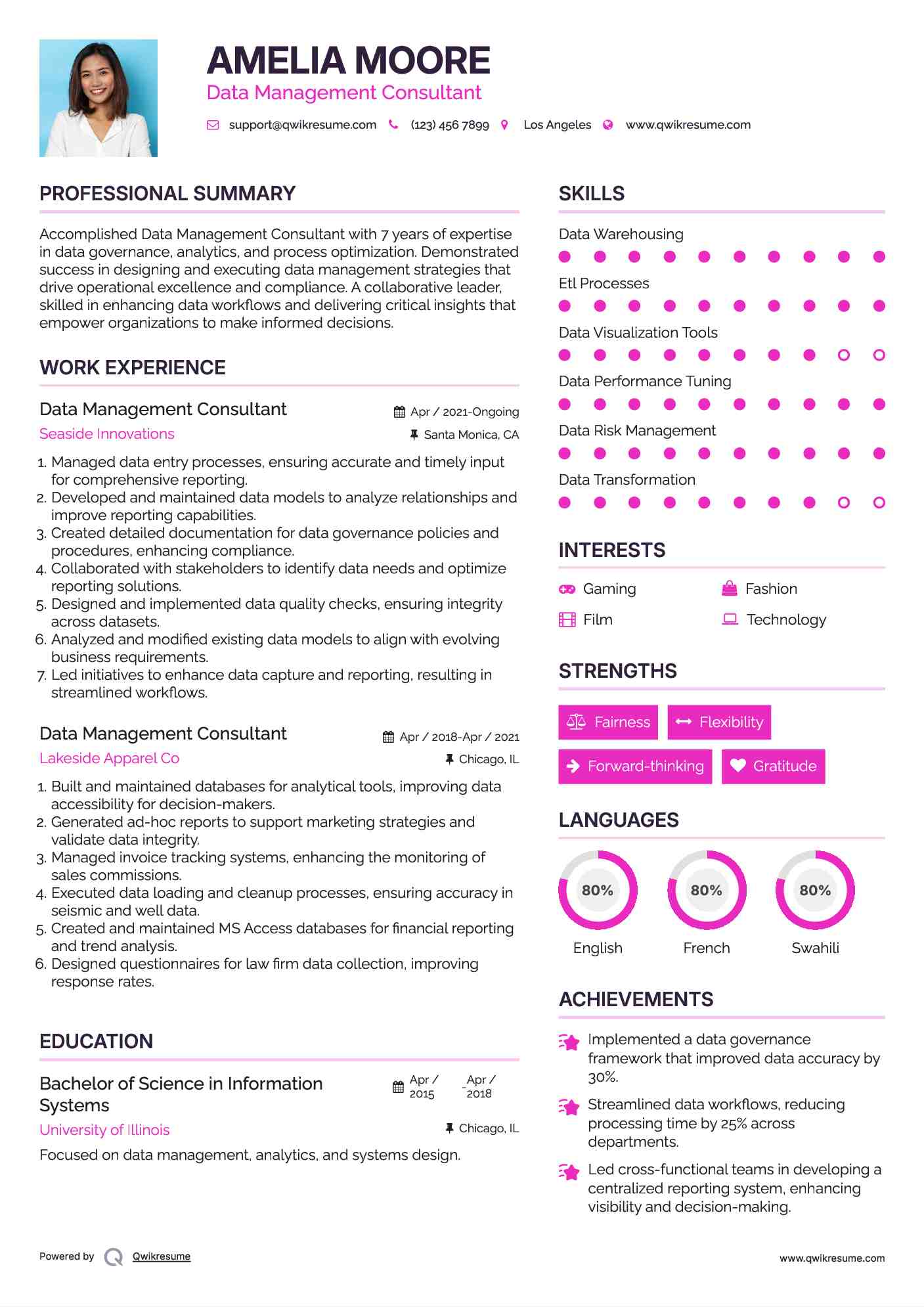 Data Management Consultant Resume Sample