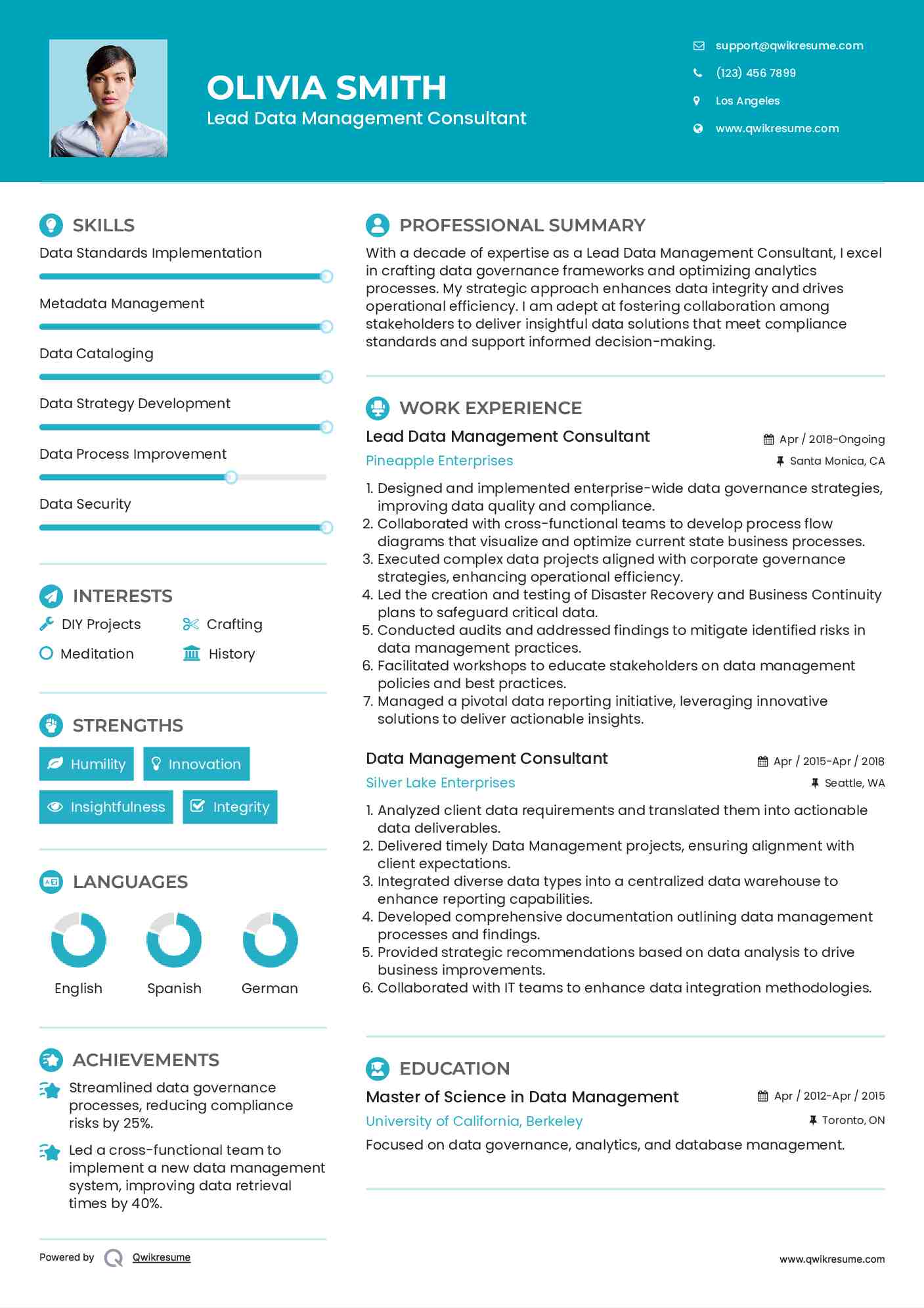 Lead Data Management Consultant Resume Format
