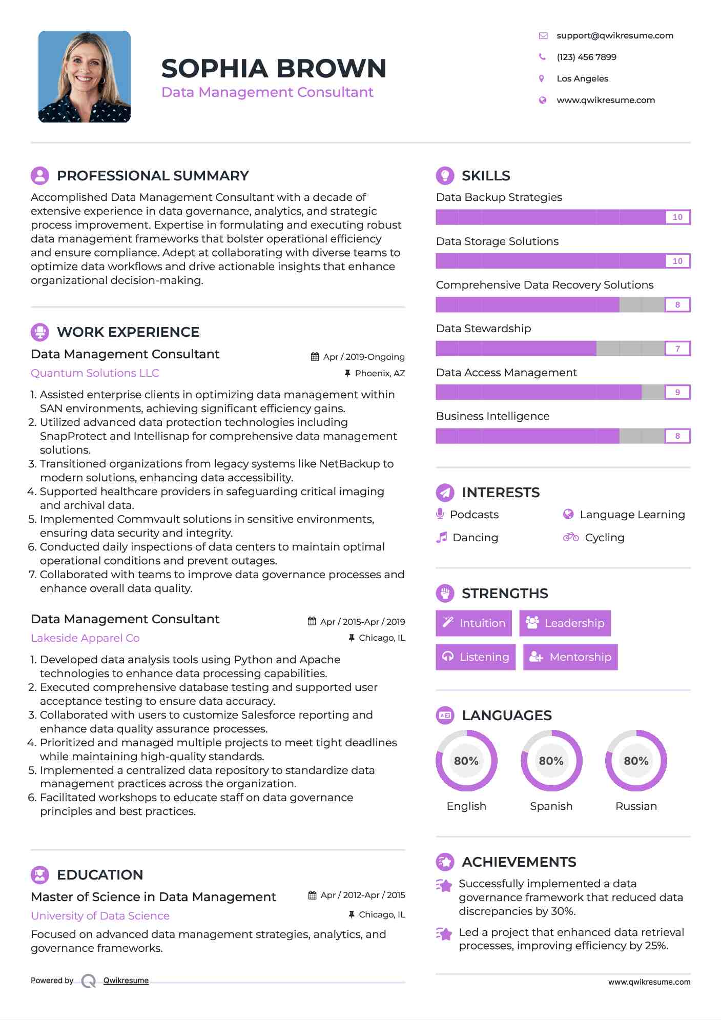 Data Management Consultant Resume Example