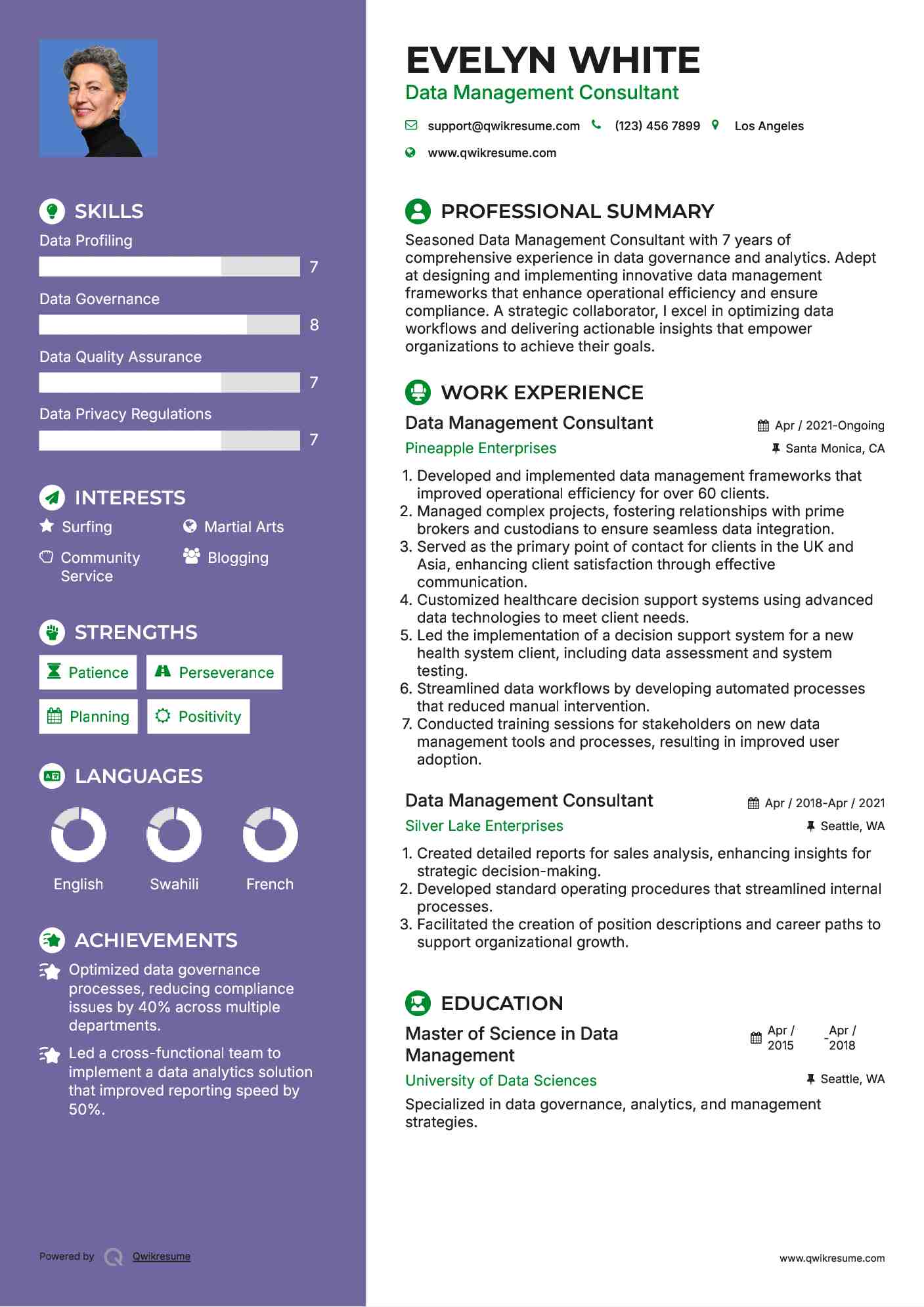 Data Management Consultant Resume Template
