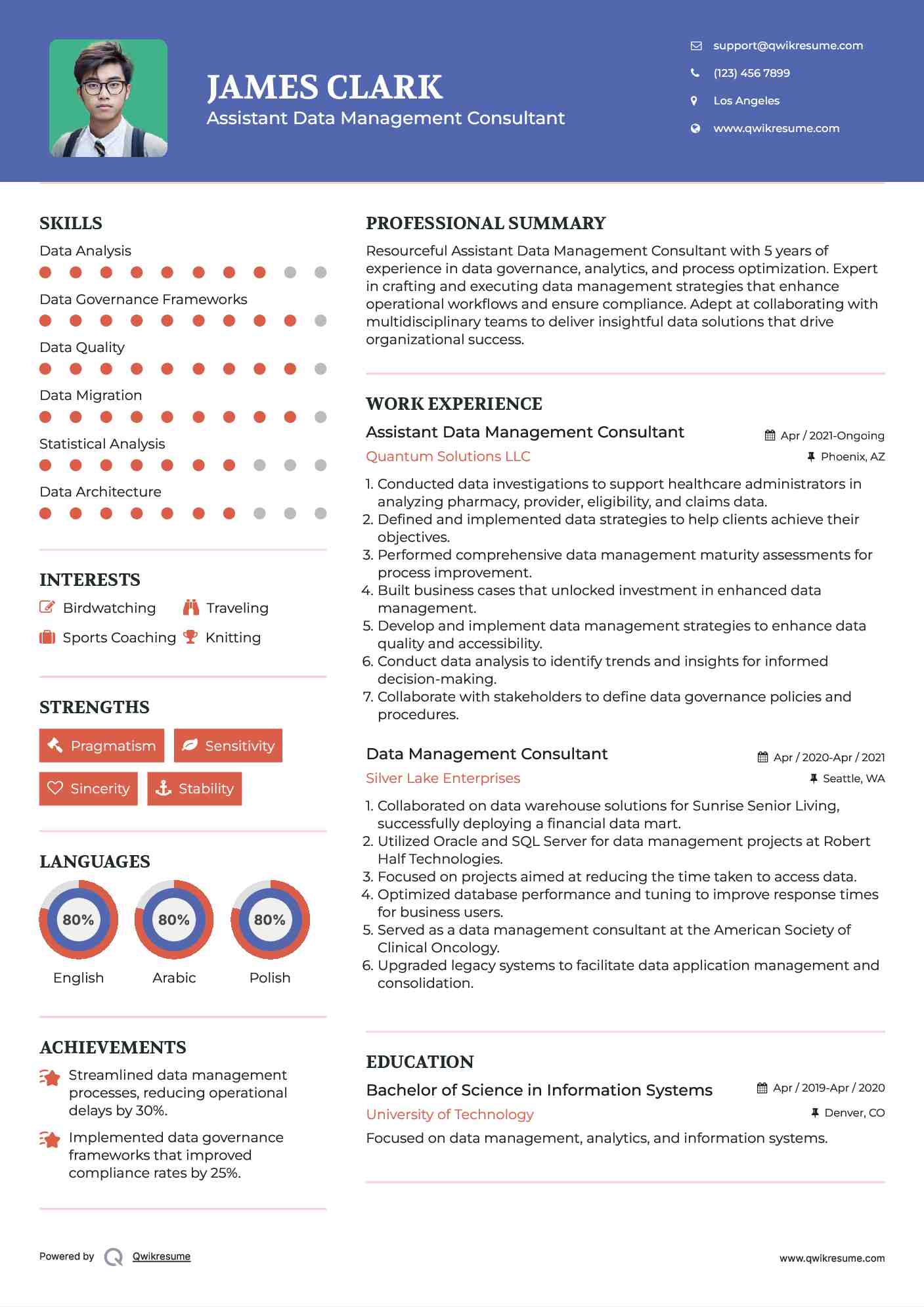 Assistant Data Management Consultant Resume Model