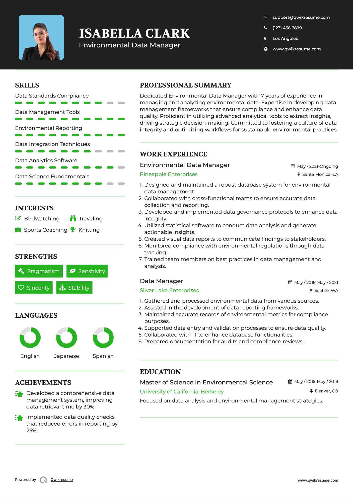 Environmental Data Manager Resume Model
