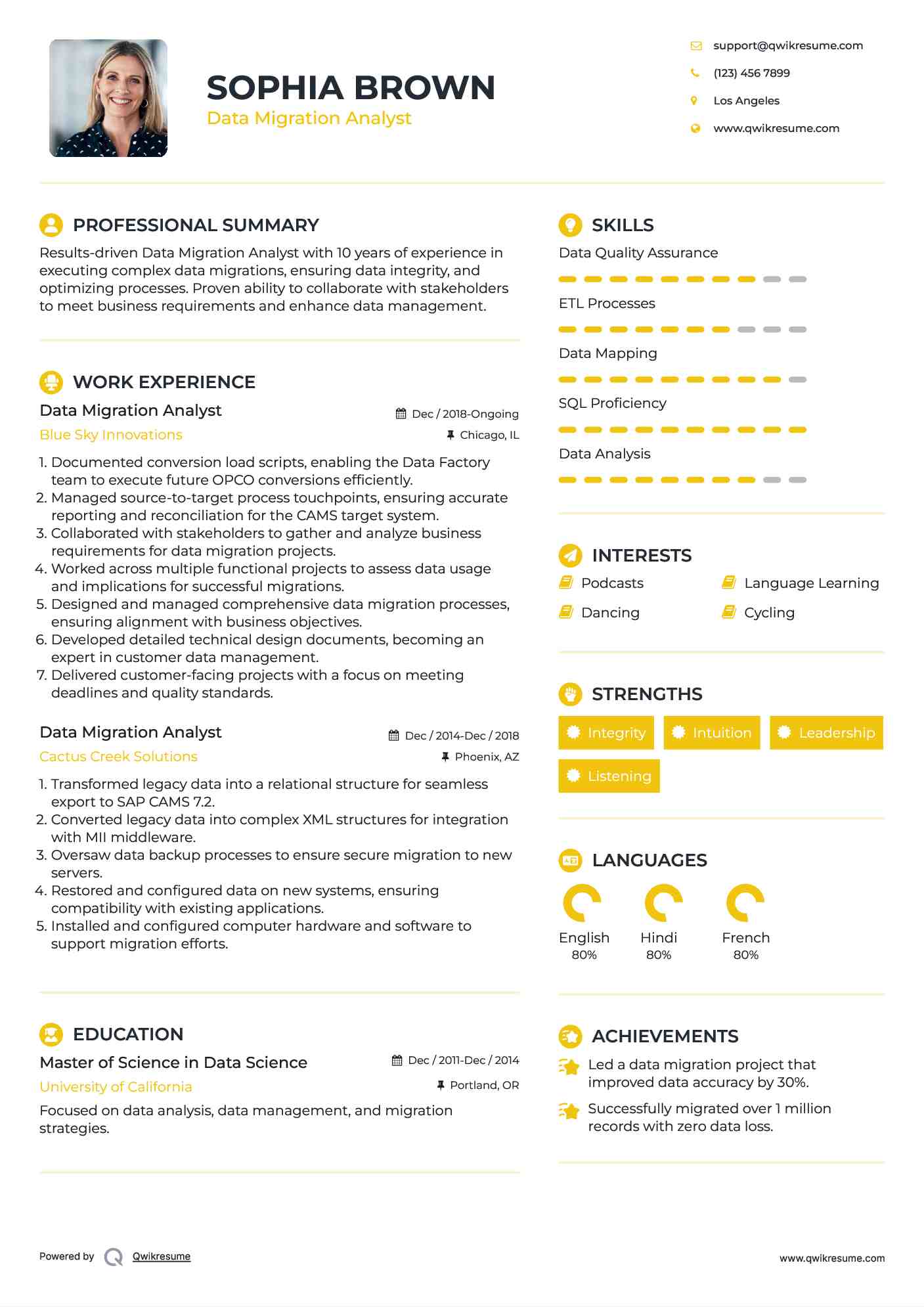 Data Migration Analyst Resume Template