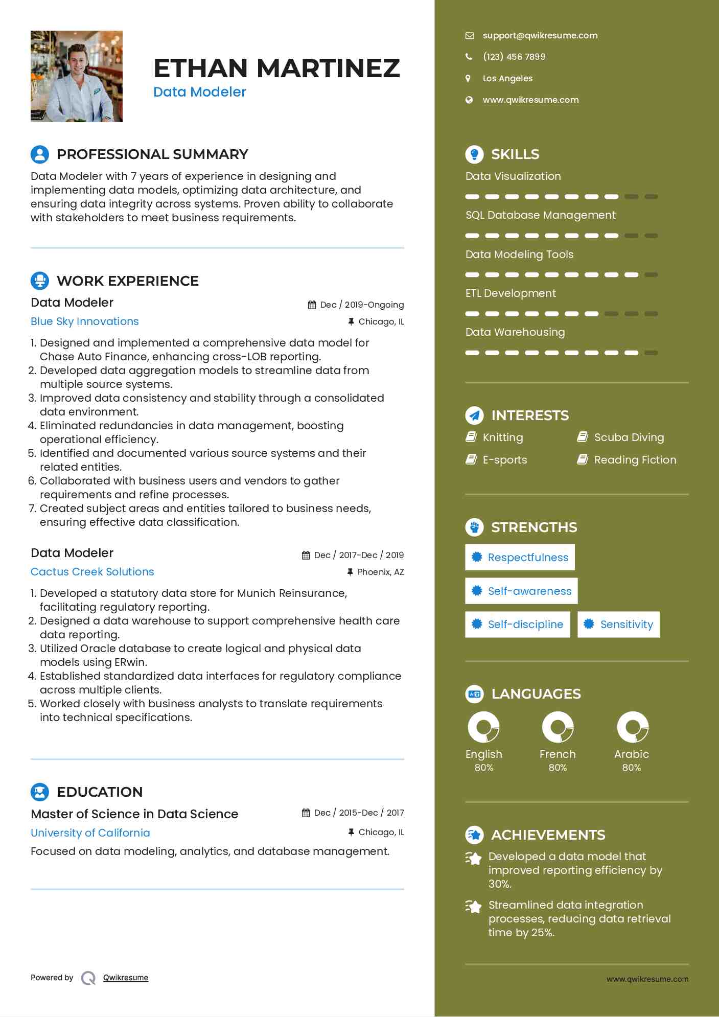 Data Modeler Resume Example