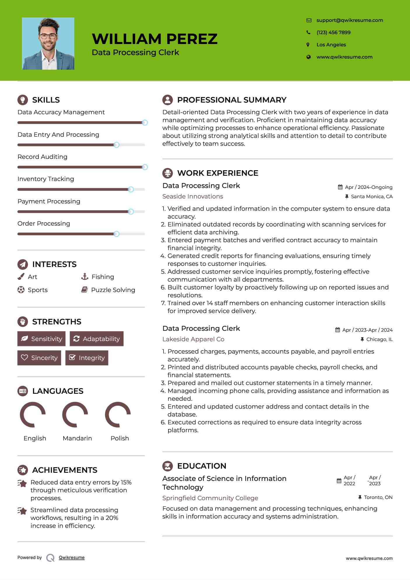 Data Processing Clerk Resume Format