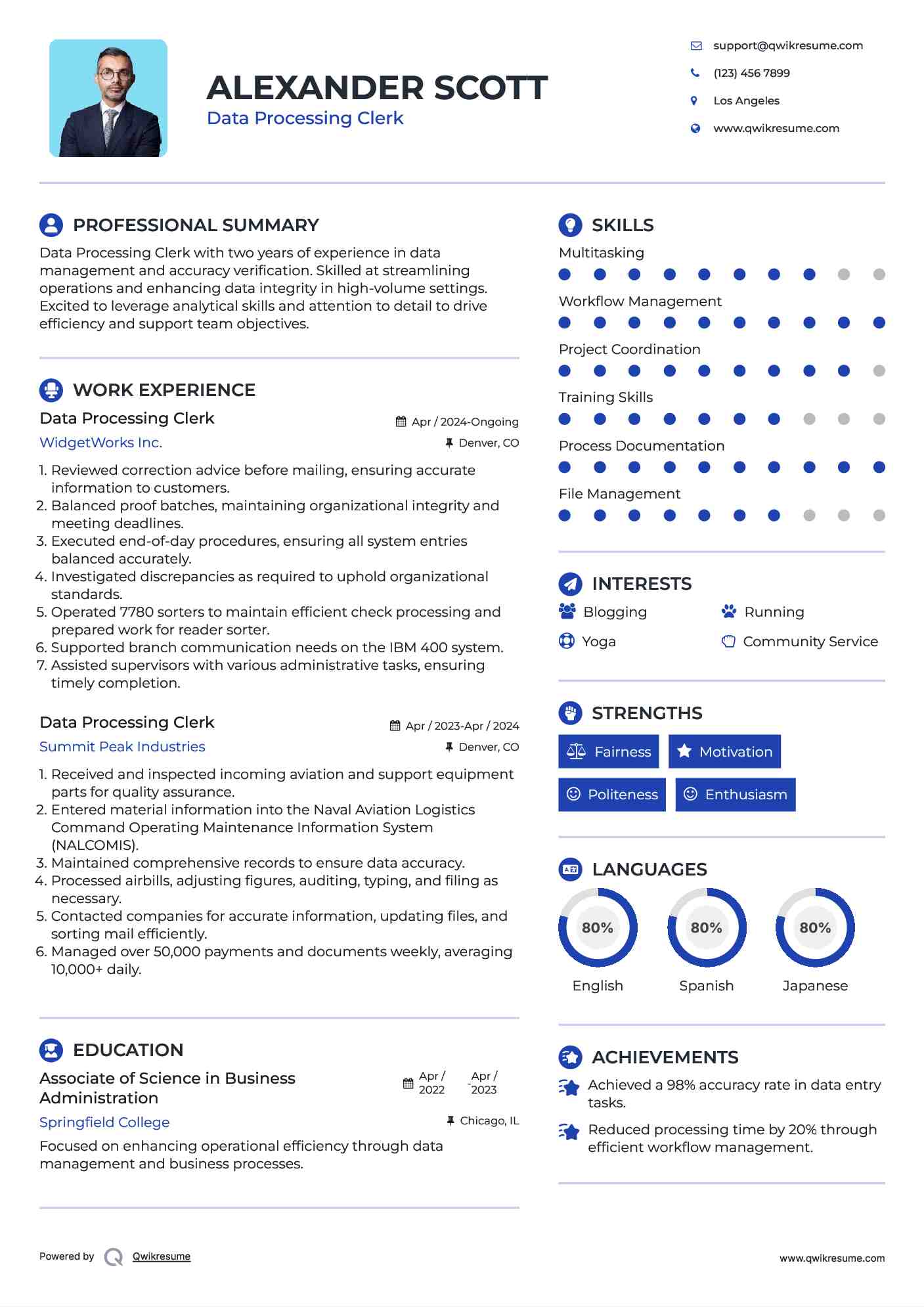 Data Processing Clerk Resume Format