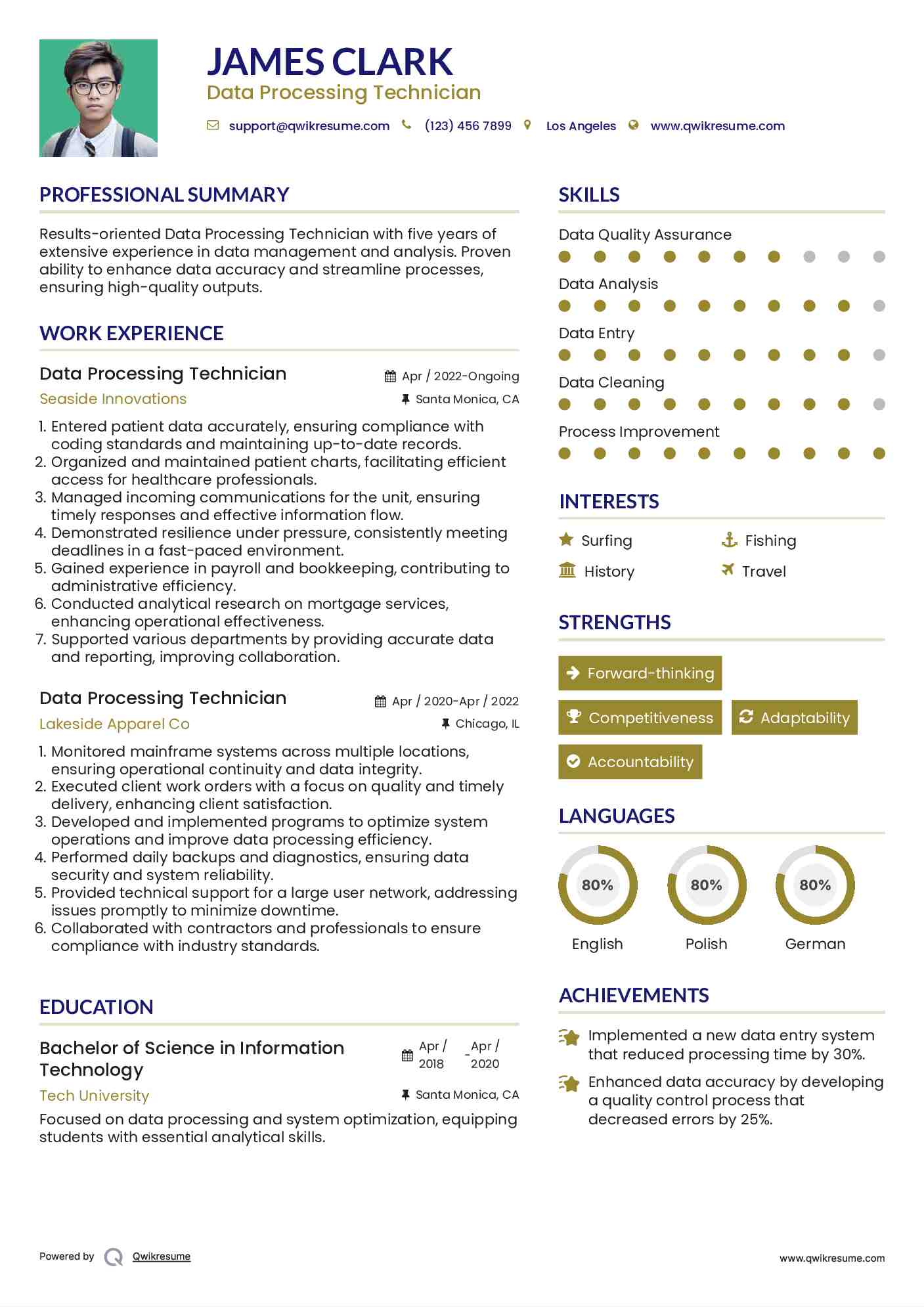 Data Processing Technician Resume Example
