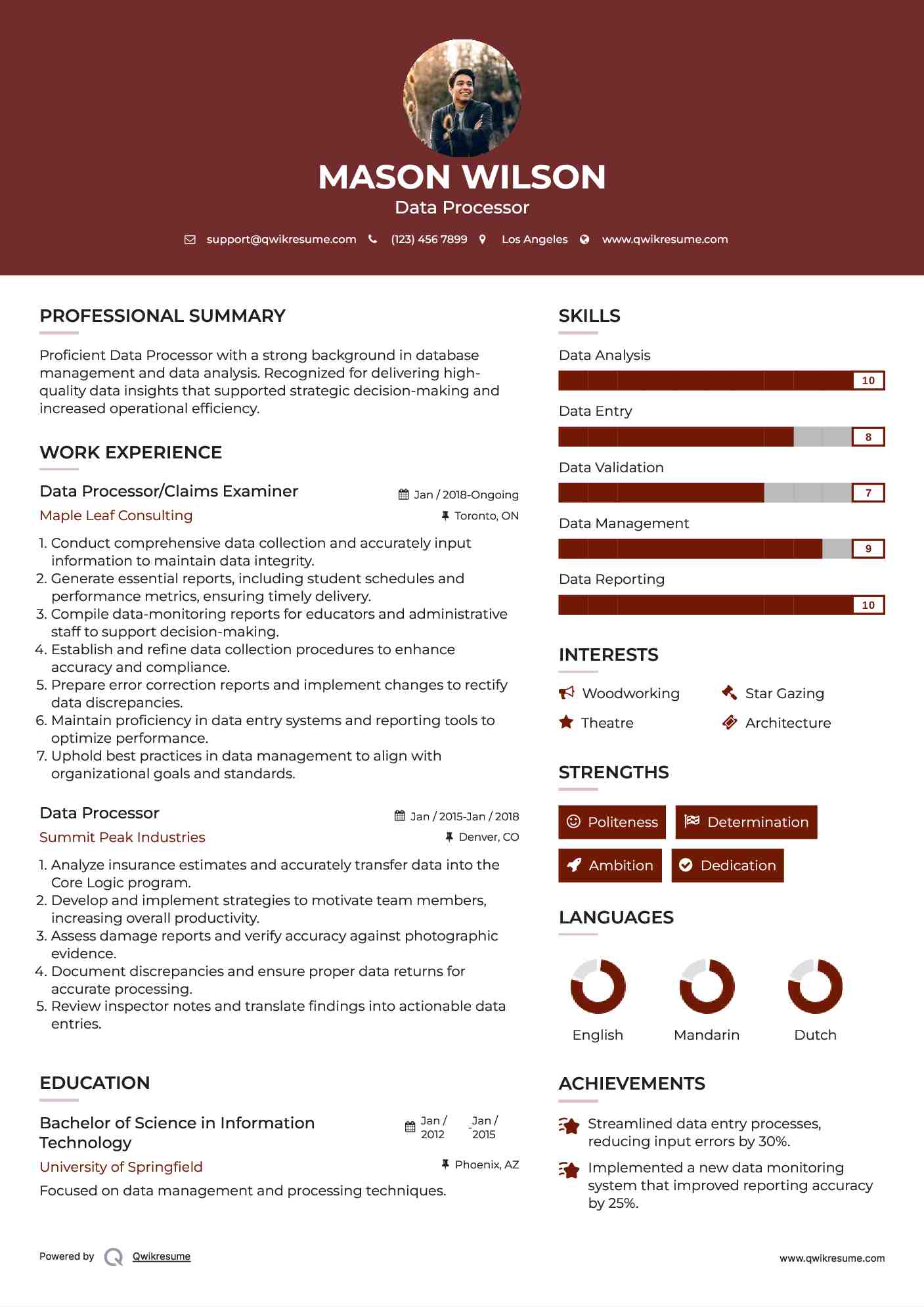 Data Processor/Claims Examiner Resume Format