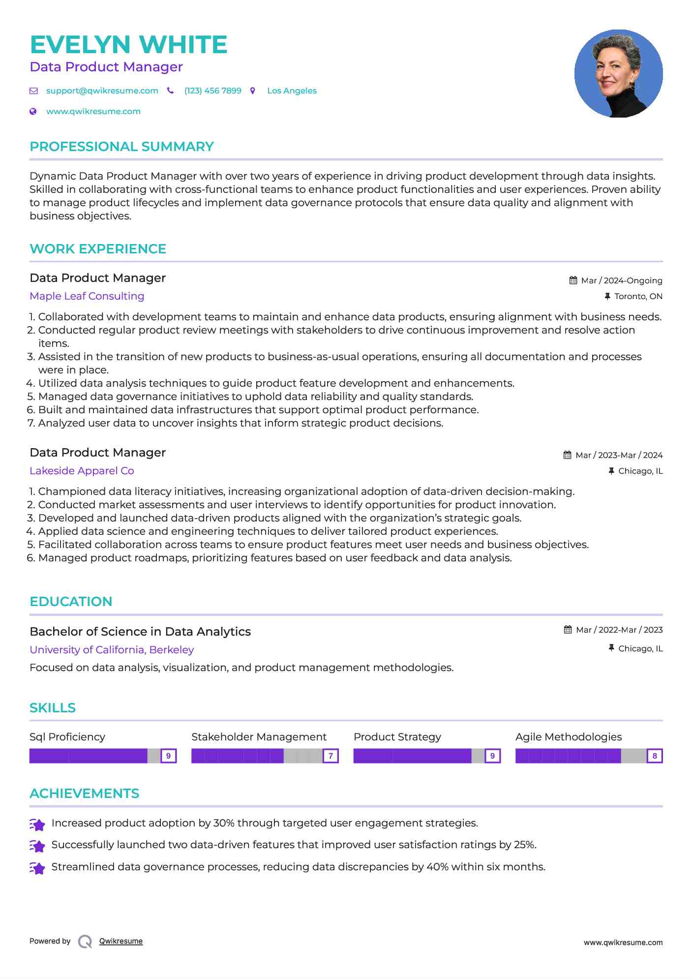 Data Product Manager Resume Template