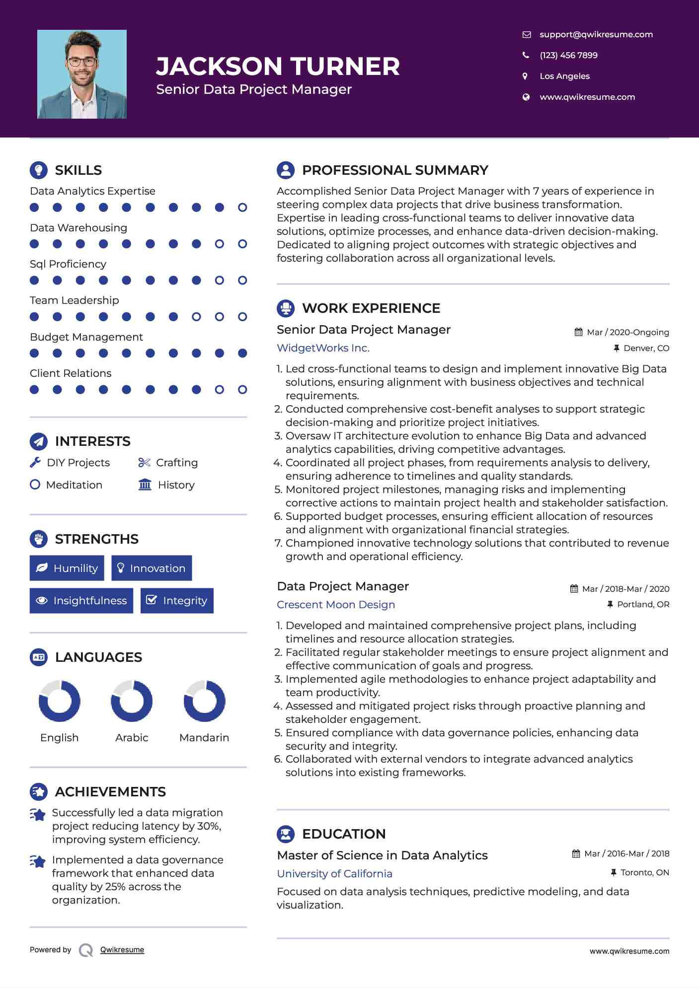 Senior Data Project Manager Resume Model