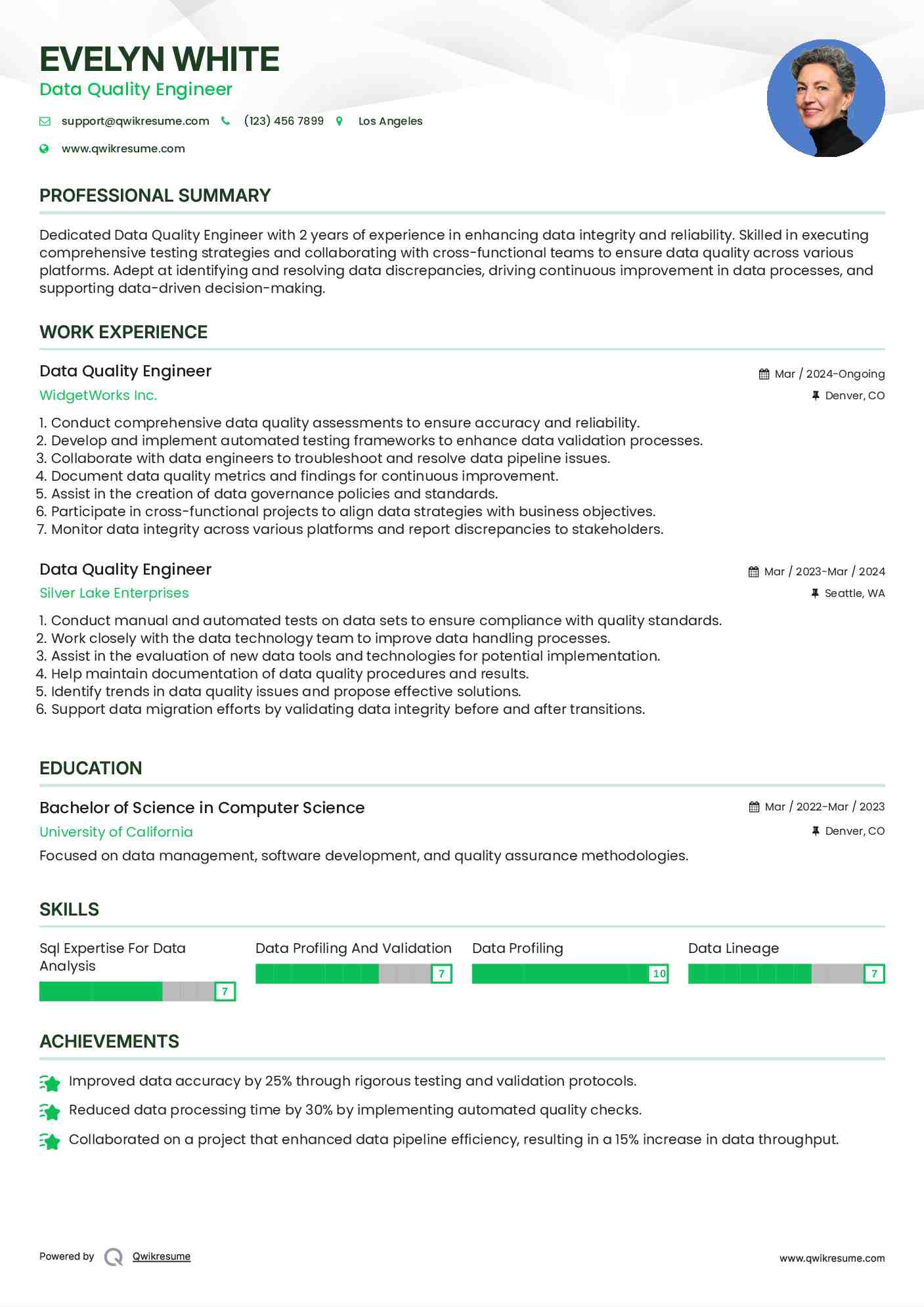 Data Quality Engineer Resume Model