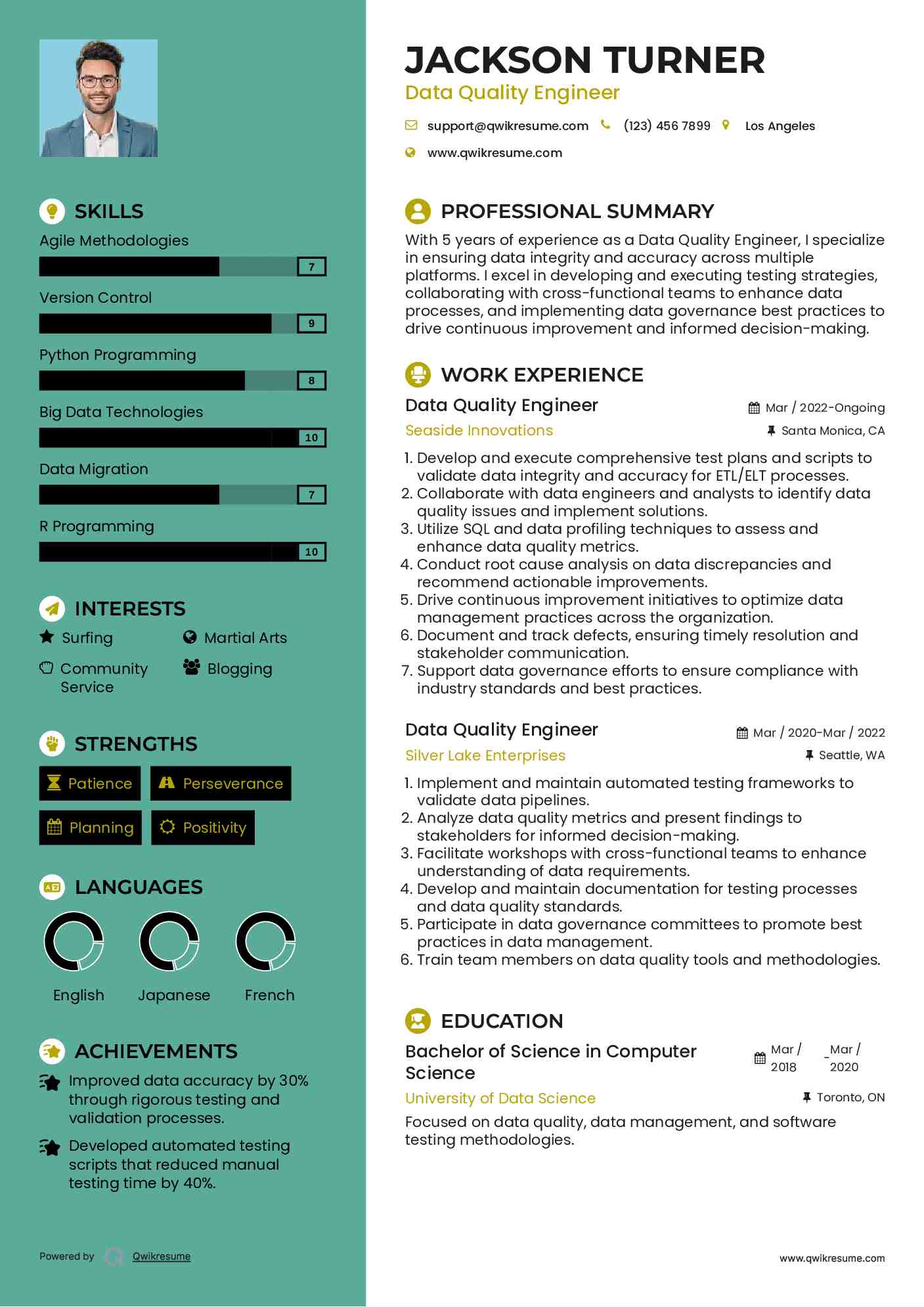 Data Quality Engineer Resume Sample
