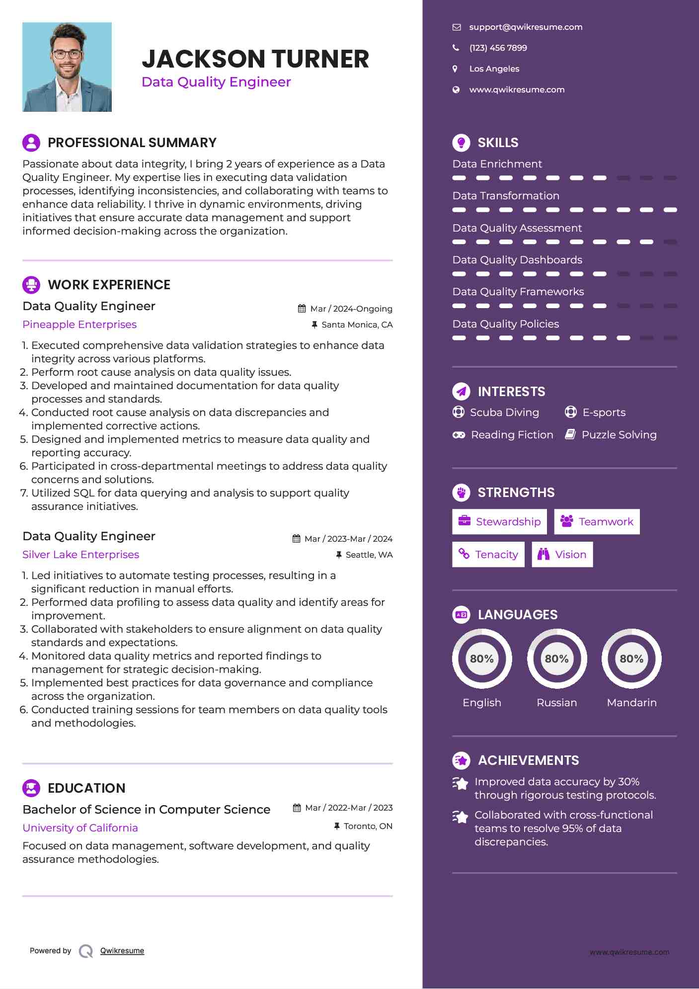 Data Quality Engineer Resume Model