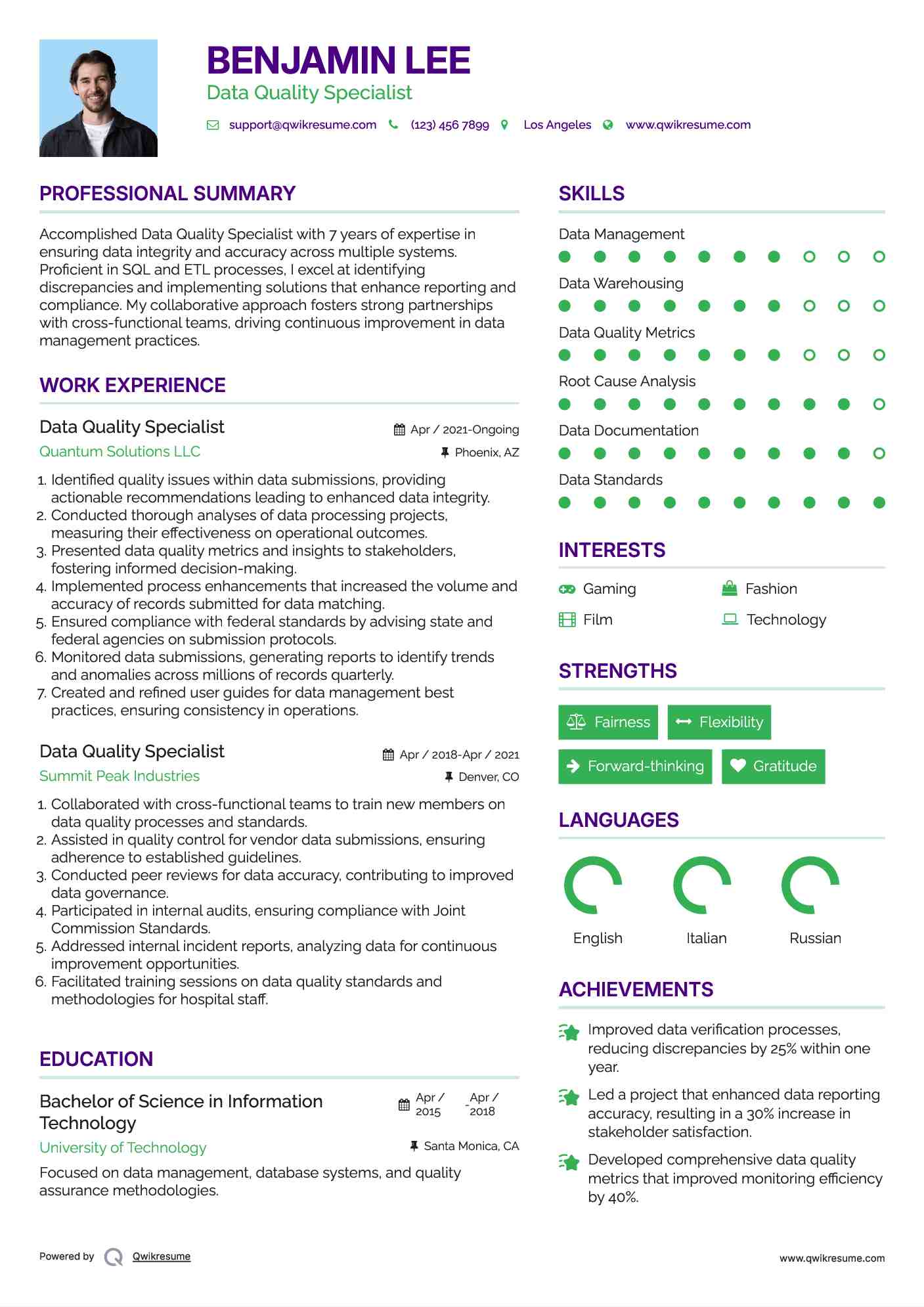 Data Quality Specialist Resume Format