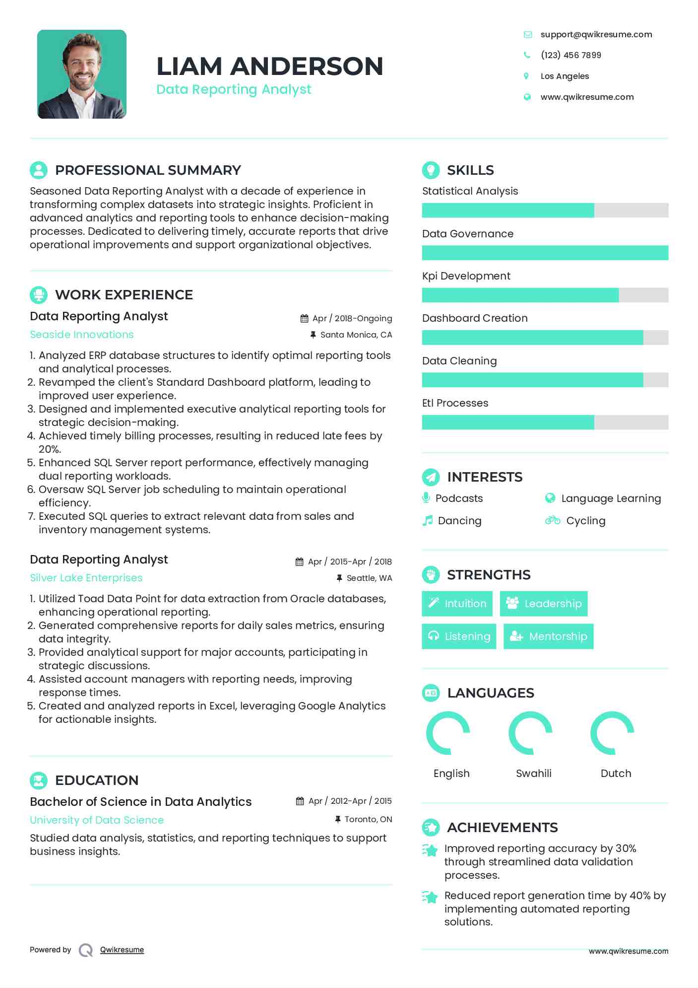 Data Reporting Analyst Resume Template