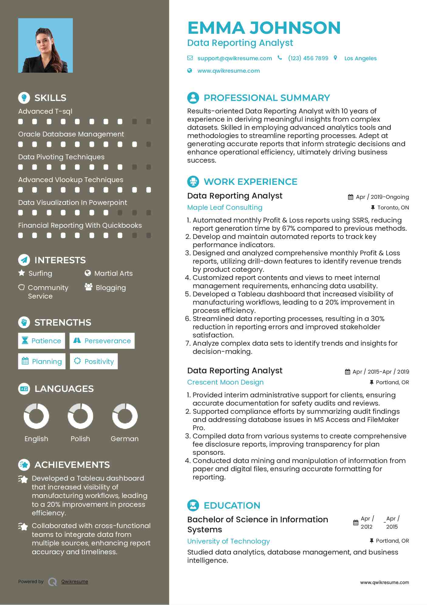 Data Reporting Analyst Resume Model