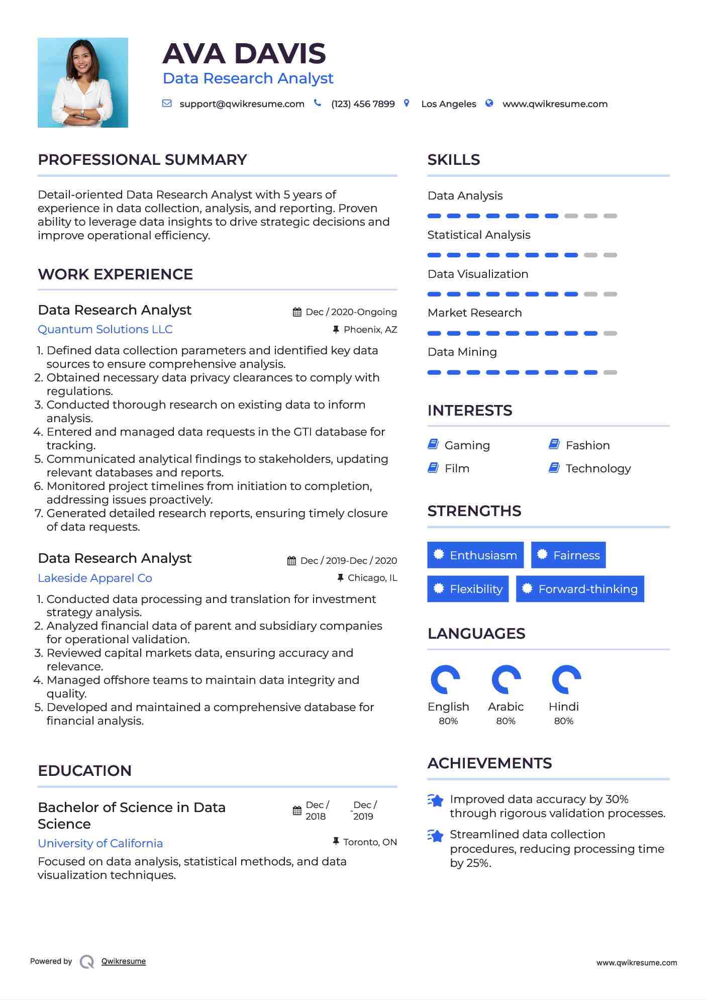 Data Research Analyst Resume Format