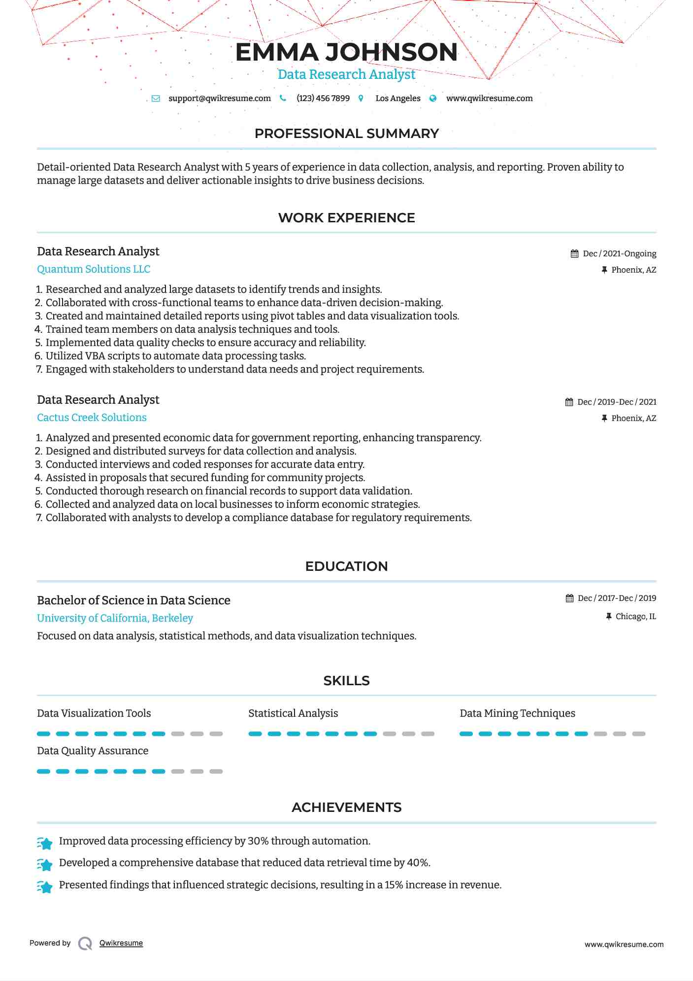 Data Research Analyst Resume Model