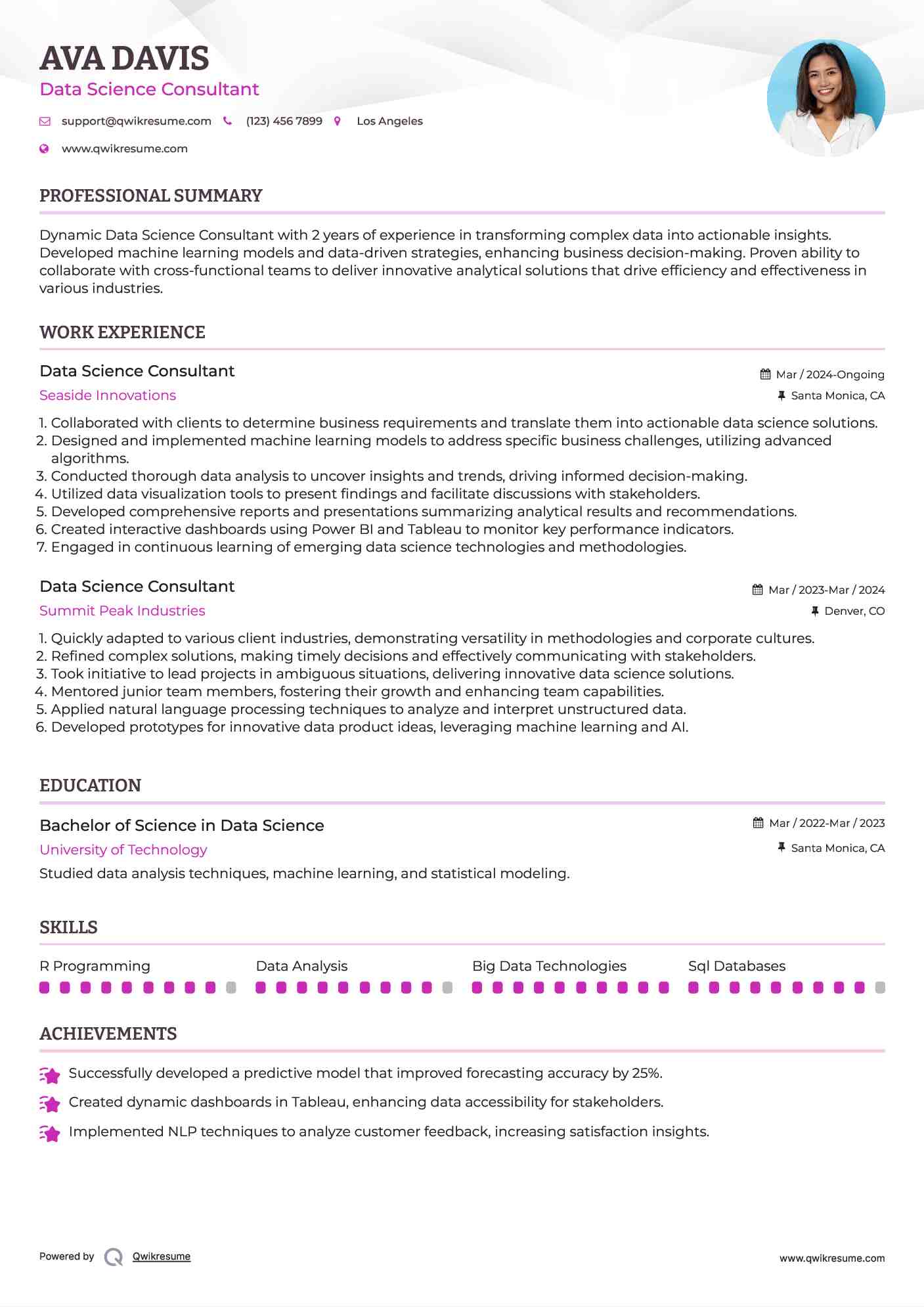 Data Science Consultant Resume Model