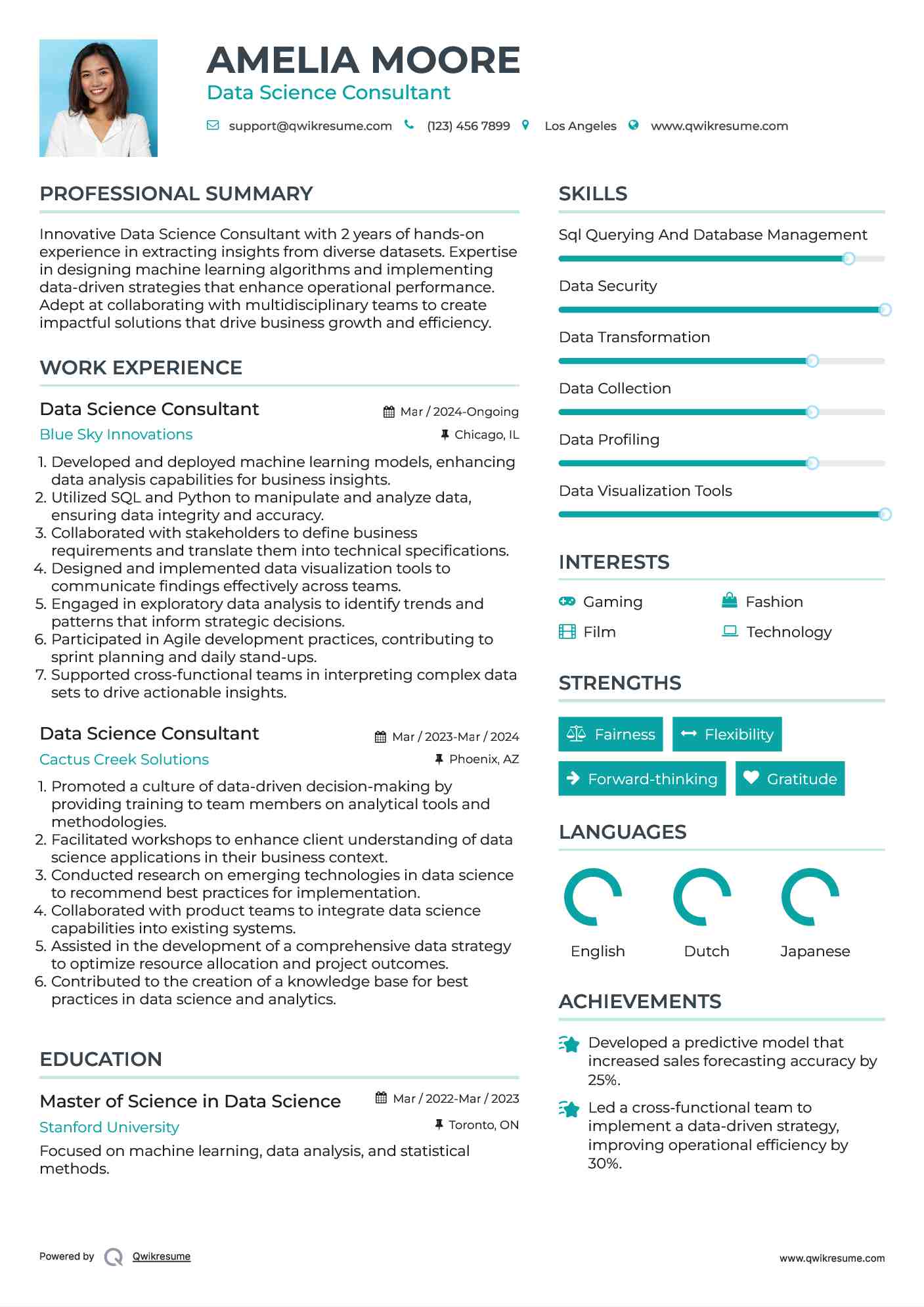 Data Science Consultant Resume Template