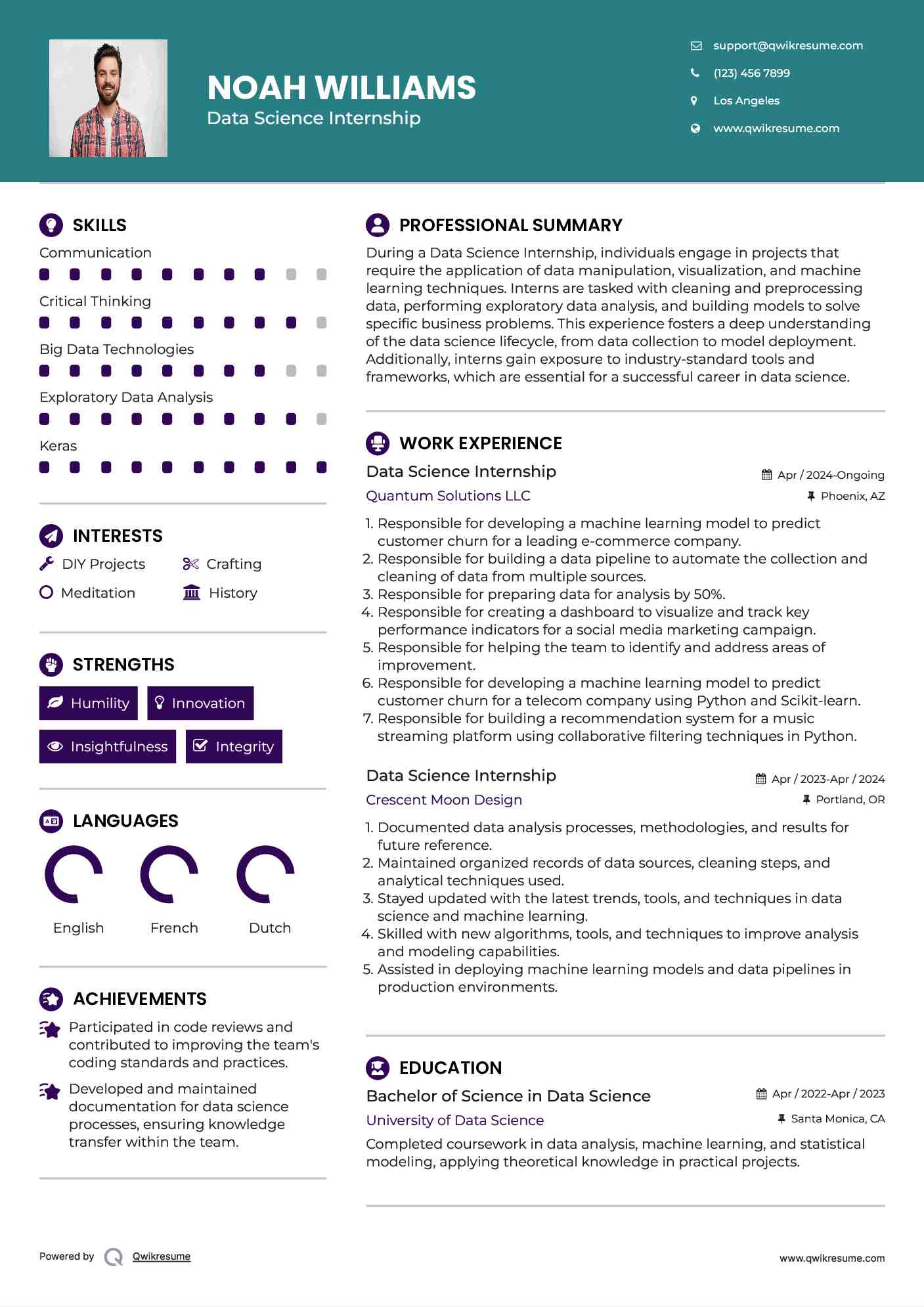 Data Science Internship Resume Template
